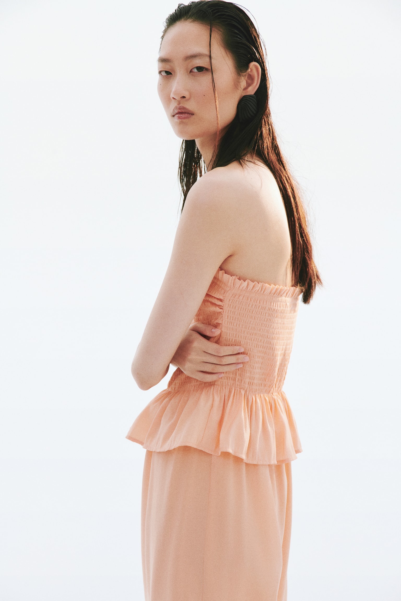 Smocked bandeau jumpsuit - Apricot/Beige - 1
