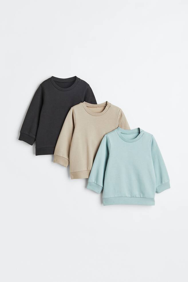3-pack cotton sweatshirts - Mint green/Light beige/Light grey marl/Dark grey/Khaki green/Black/Turquoise/Blue/Grey