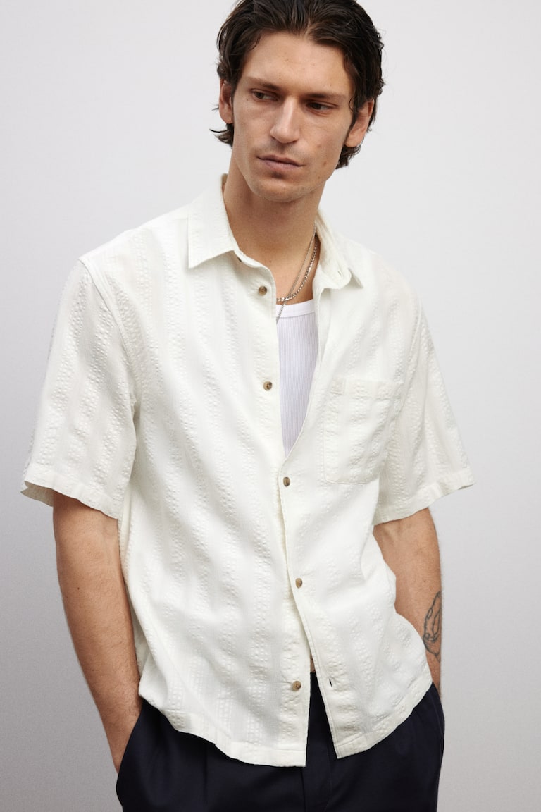 Chemise Lin Homme Col Mao Blanc - Coupe Ajustée - Manches Longues Blanc