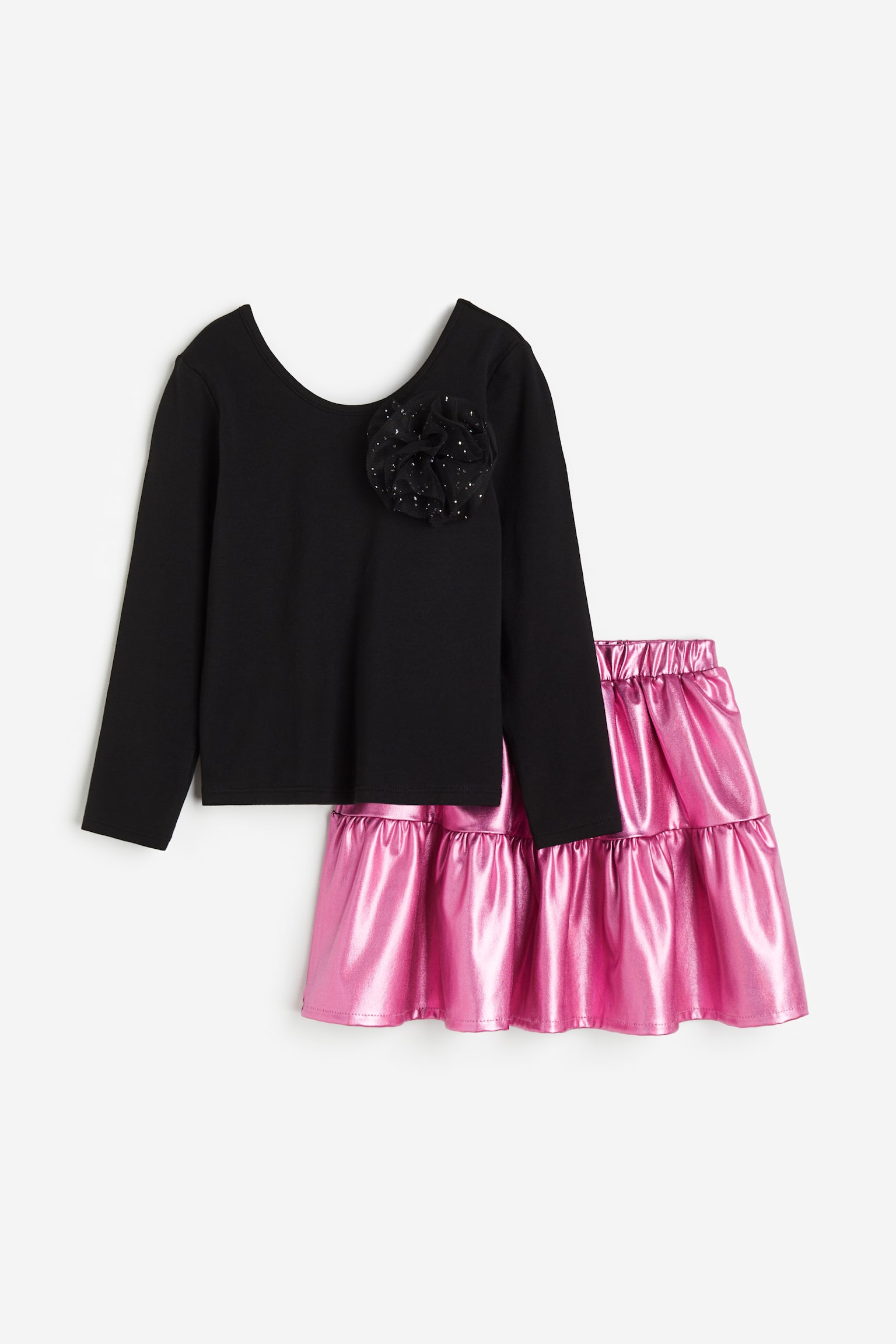 2-piece top and skirt set - Black/Pink/White/Gold-coloured - 1