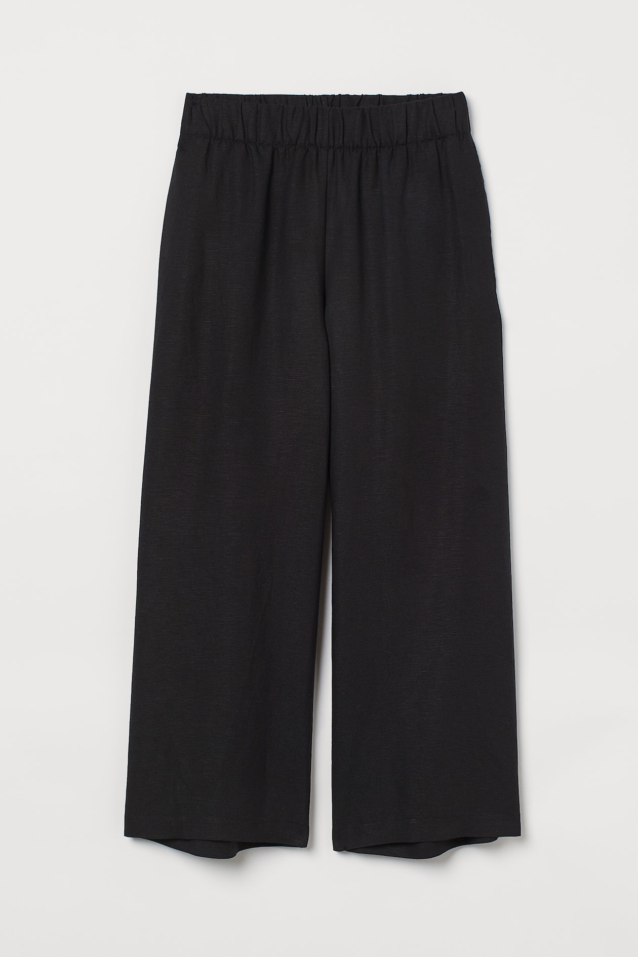 Linen-blend Crop Pants - High waist - Three-quarter length - Black ...