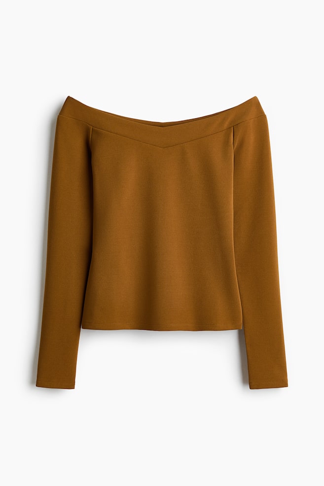 Off-the-shoulder top - Light brown/Black/White - 1