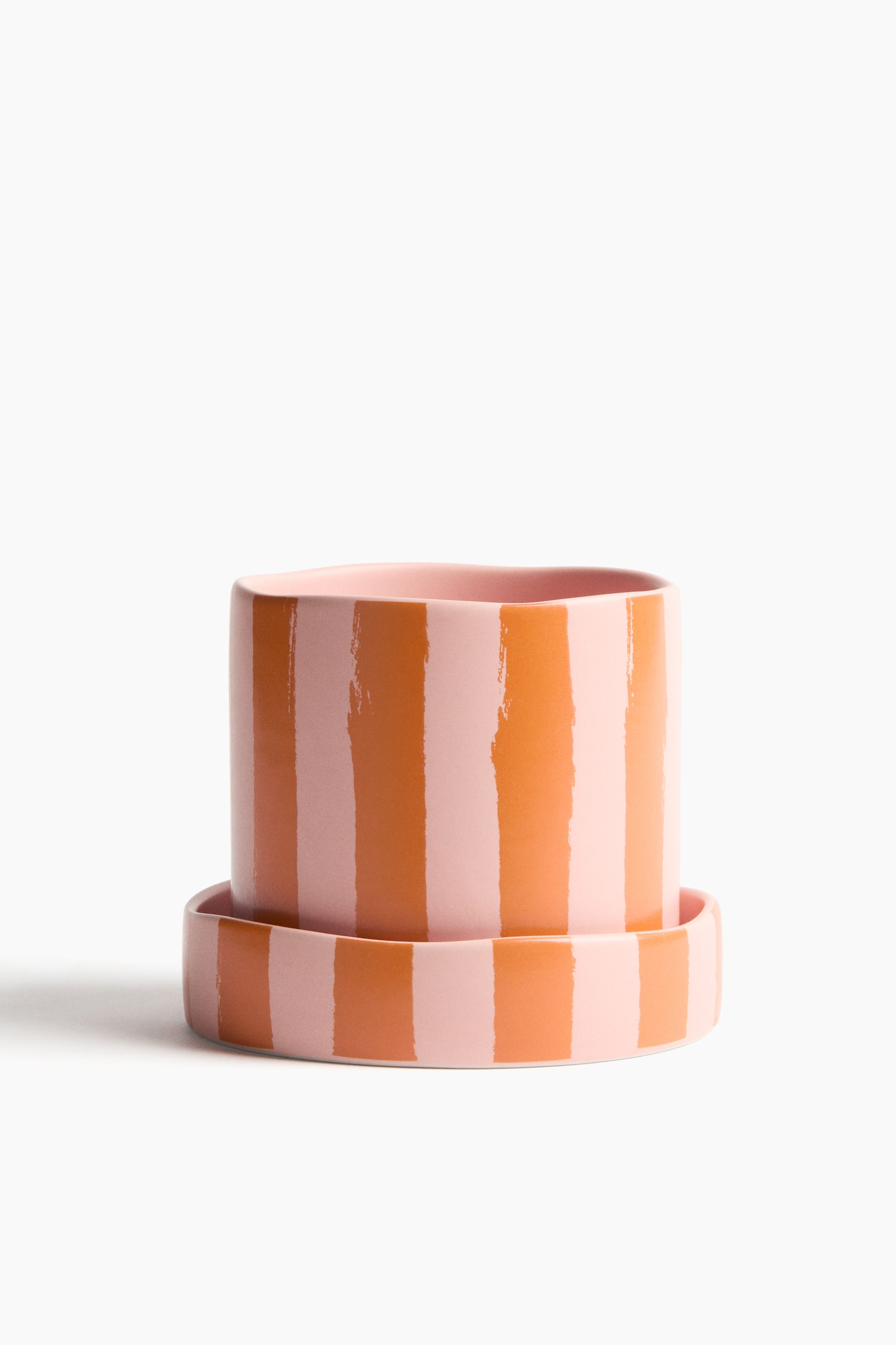 Patterned plant pot and saucer - Powder pink/Orange/Light blue/Striped - 6