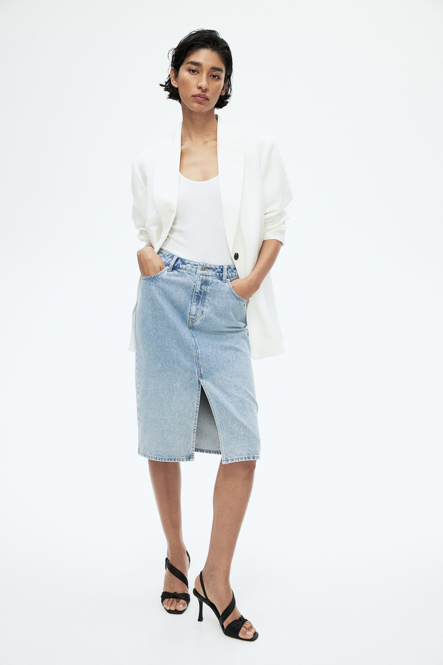 Knee-length denim skirt - Light denim blue - 3