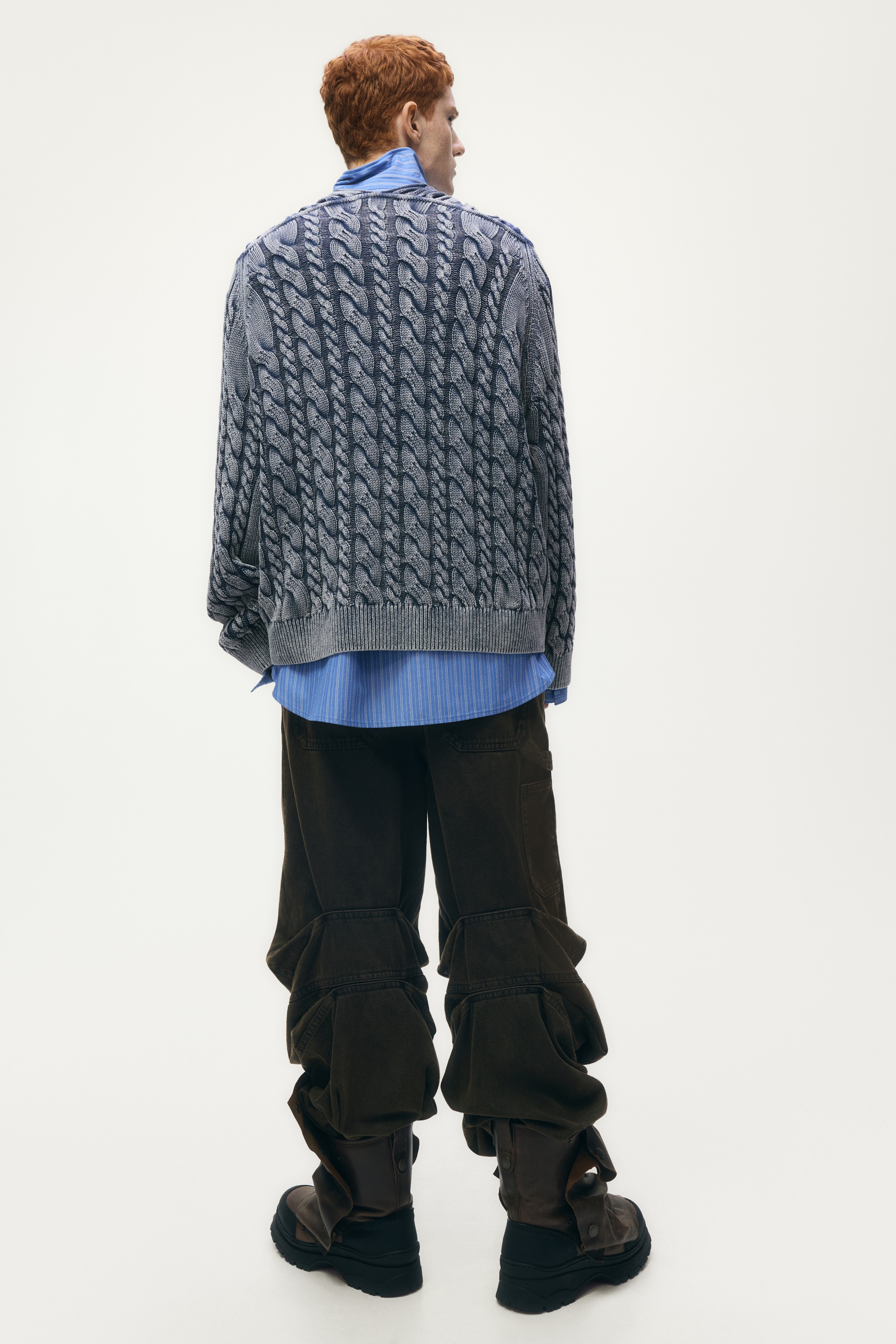 Cable-Knit Cutout Sweater - Blue - Men | H&M US