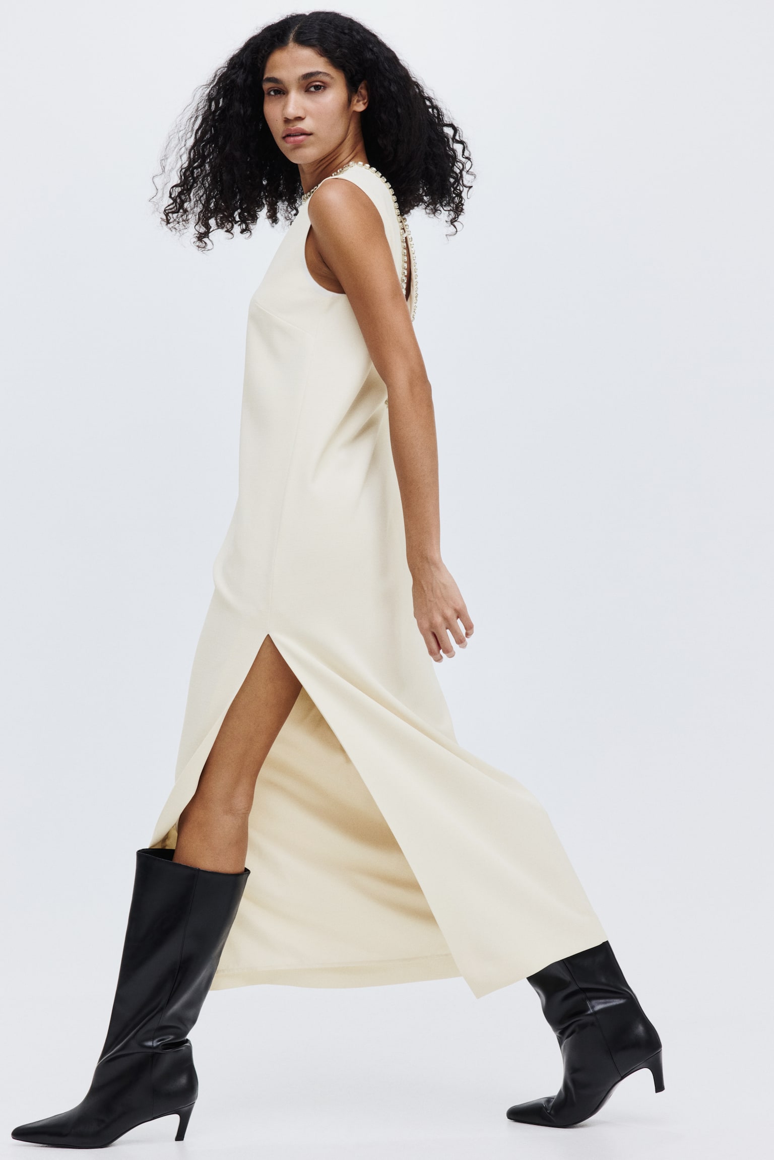 Rhinestone-embellished dress - Cream - 3