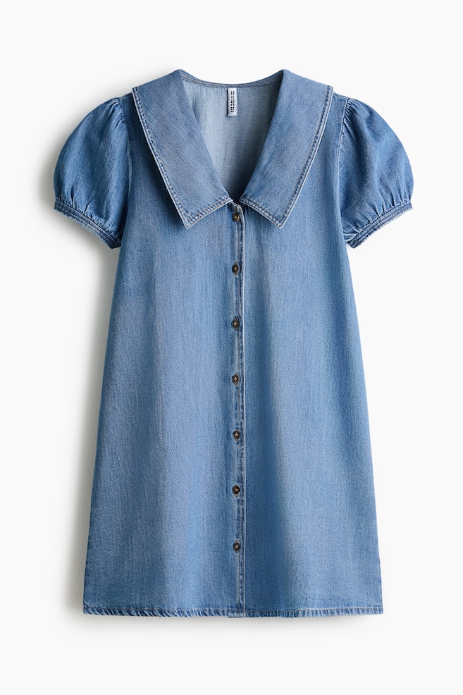 Denim Dress with Collar - Denim blue - 1