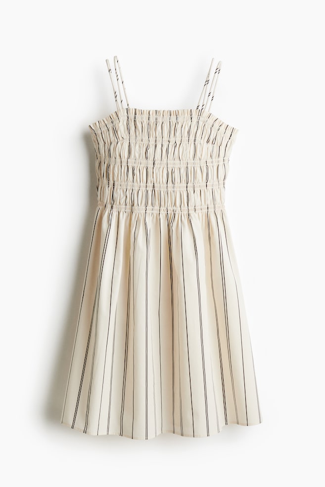 Smocked-bodice cotton dress - Light beige/Striped/Black/Cream/White/Light blue striped/White/Floral - 1