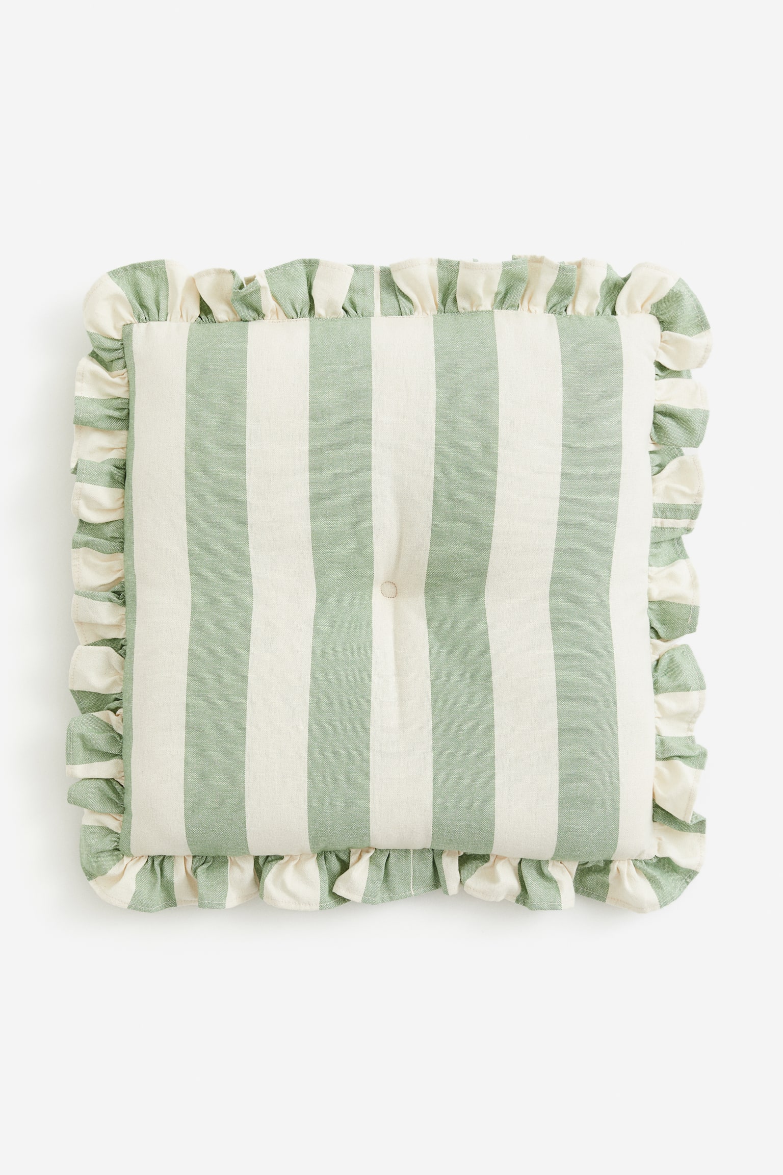 Frill-trimmed cotton seat cushion - Green/Striped/Dark red/Striped/Light mole - 1