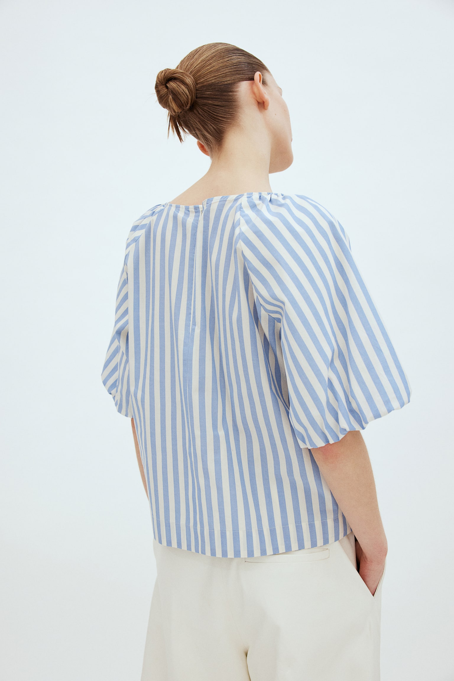 Puff Sleeve Blouse - Light blue/Stripe/White - 5