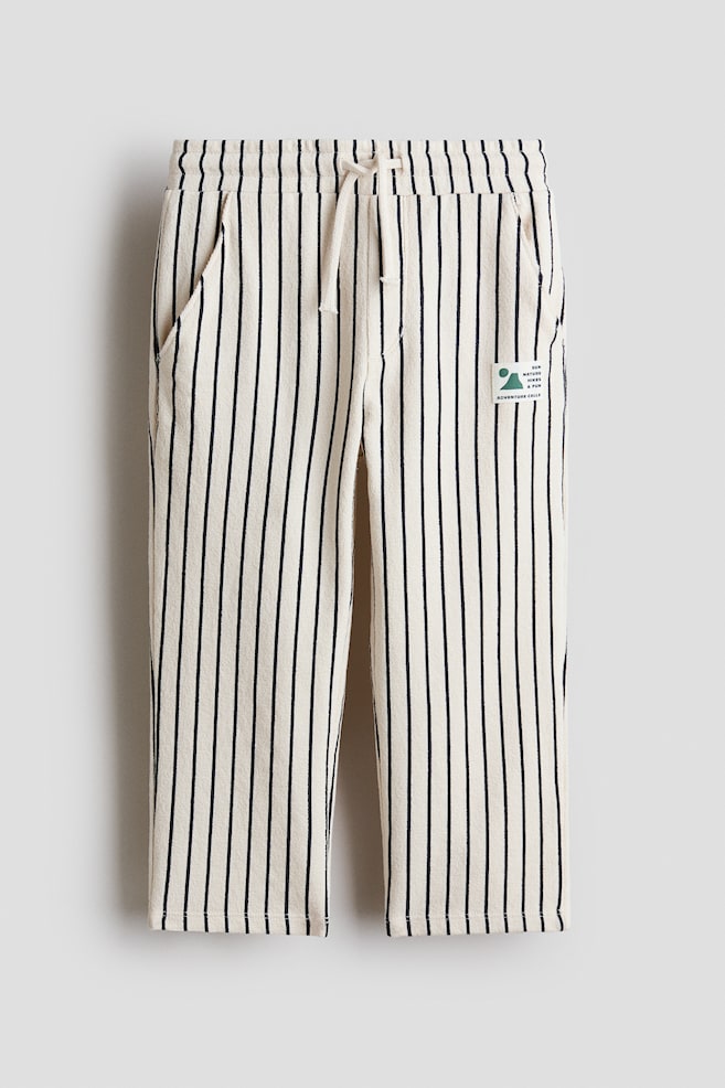 Textured Jersey Drawstring Pants - Light beige/striped - 1