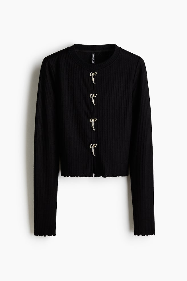 Ribbed bow-detail top - Black - 1