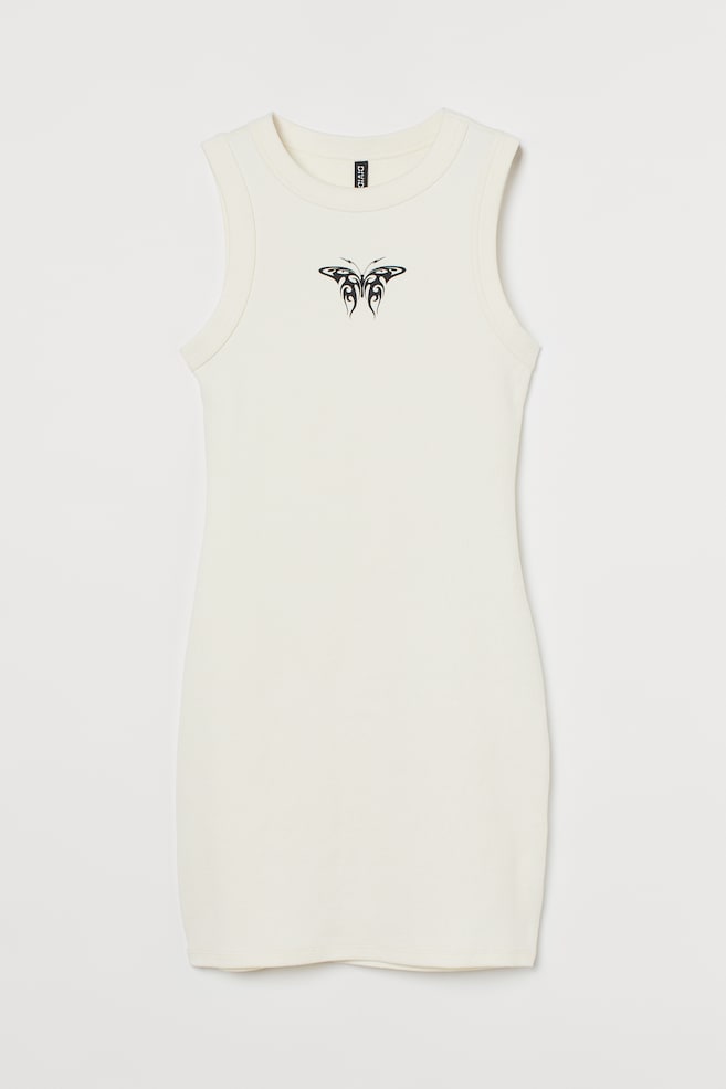 Vestido sin mangas con motivo - Blanco/Mariposa tribal/Negro - 1