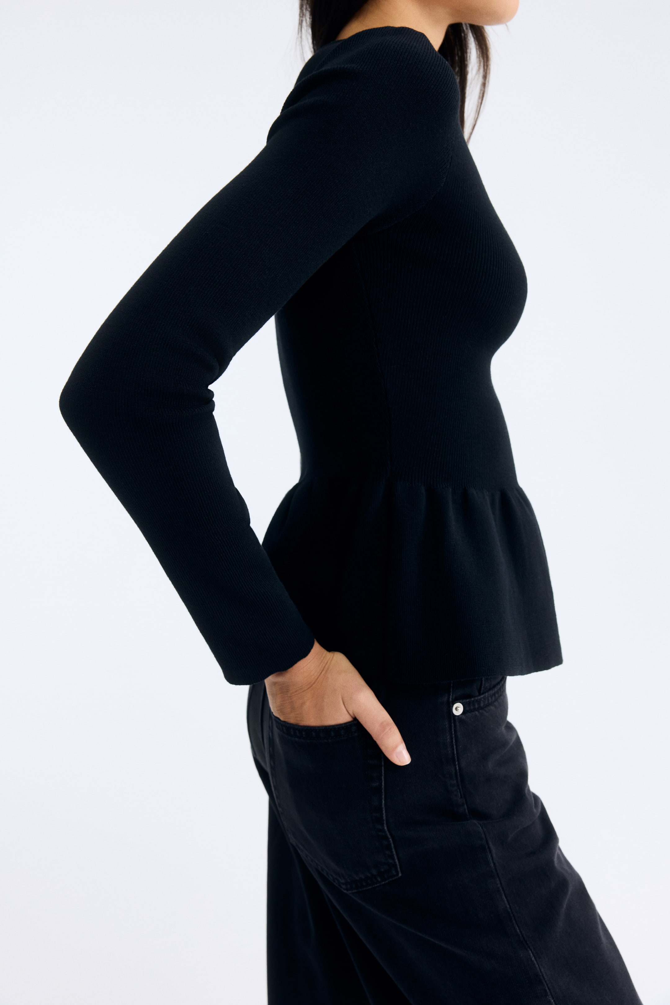 View larger image: Knitted peplum top - Black - Ladies | H&M IN 3