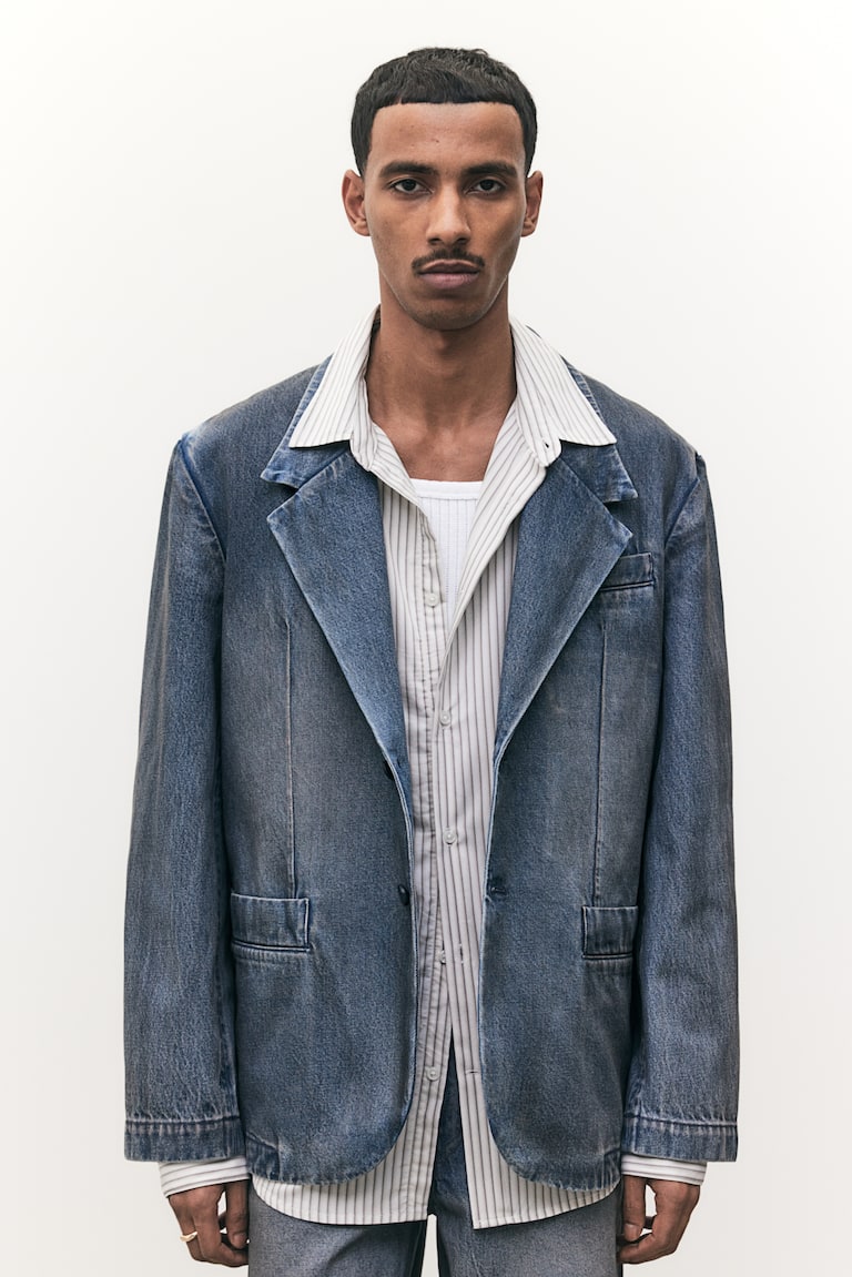 Men's Denim blue Loose-Fit Denim Blazer H&M CA