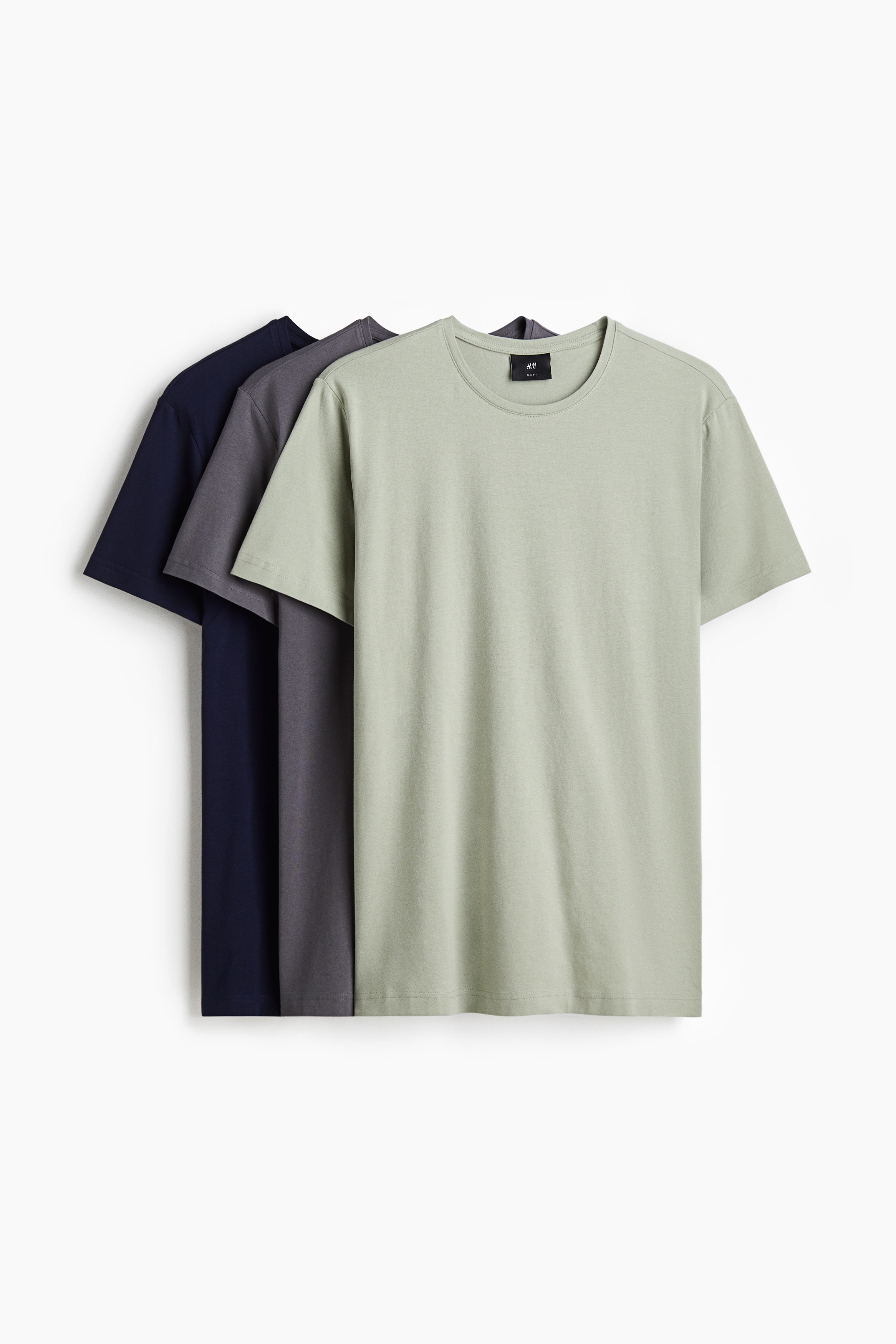 Pack de 3 t-shirts Slim Fit - Verde/Cinzento/Azul marinho/Azul claro/Verde sálvia/Azul claro/Bege claro/Branco/Azul claro/Azul marinho/Branco/Branco/Bege/Castanho