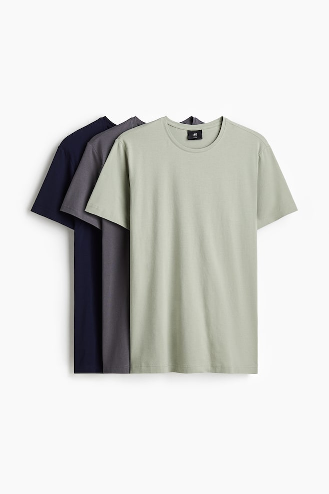 Set van 3 T-shirts - Slim Fit - Groen/donkergrijs/marineblauw/Marineblauw/dusty blauw/wit/Wit/Donkerbruin/beige/zwart/Kakigroen/wit/grijs/Lichtgrijs gemêleerd/zwart/wit/Lichtblauw/marineblauw/wit - 1