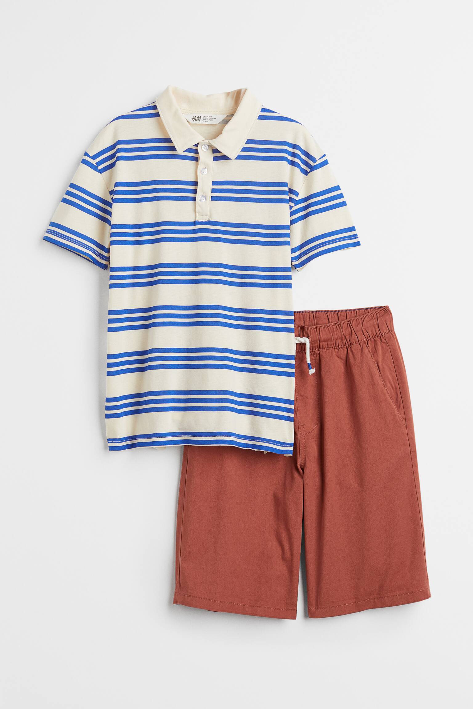 2-piece Cotton Set - Brown/Blue stripe - 1