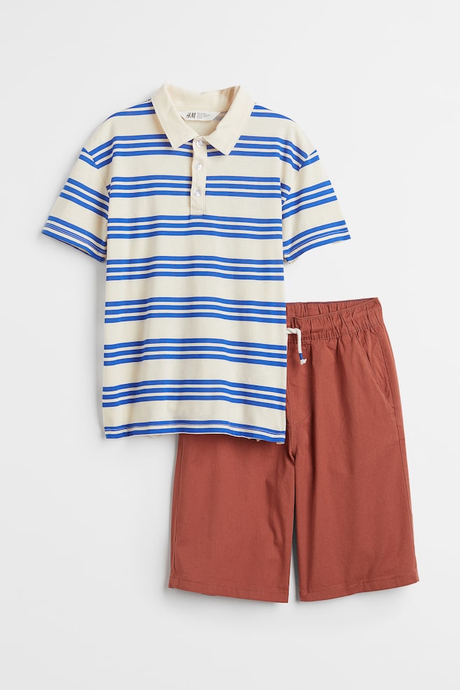 2-piece cotton set - Brown/Blue striped/Turquoise/Tie-dye