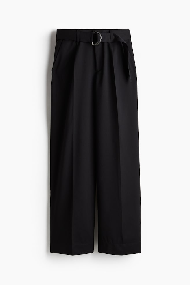 Pantalón sastre con cinturón - Negro/Beige claro - 1