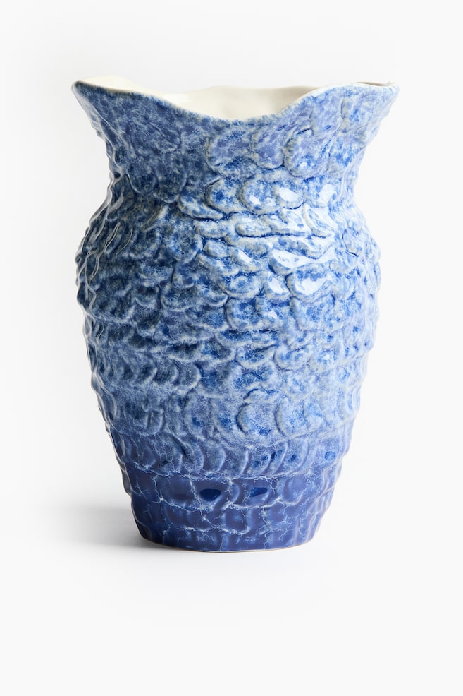 Grote keramieken op de zee geïnspireerde vaas - Blauw/wit - 1
