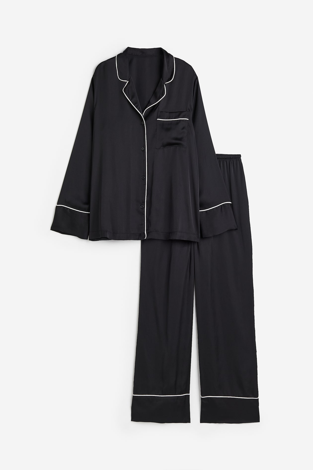 Satin pyjama shirt and bottoms Black Ladies H&M IN