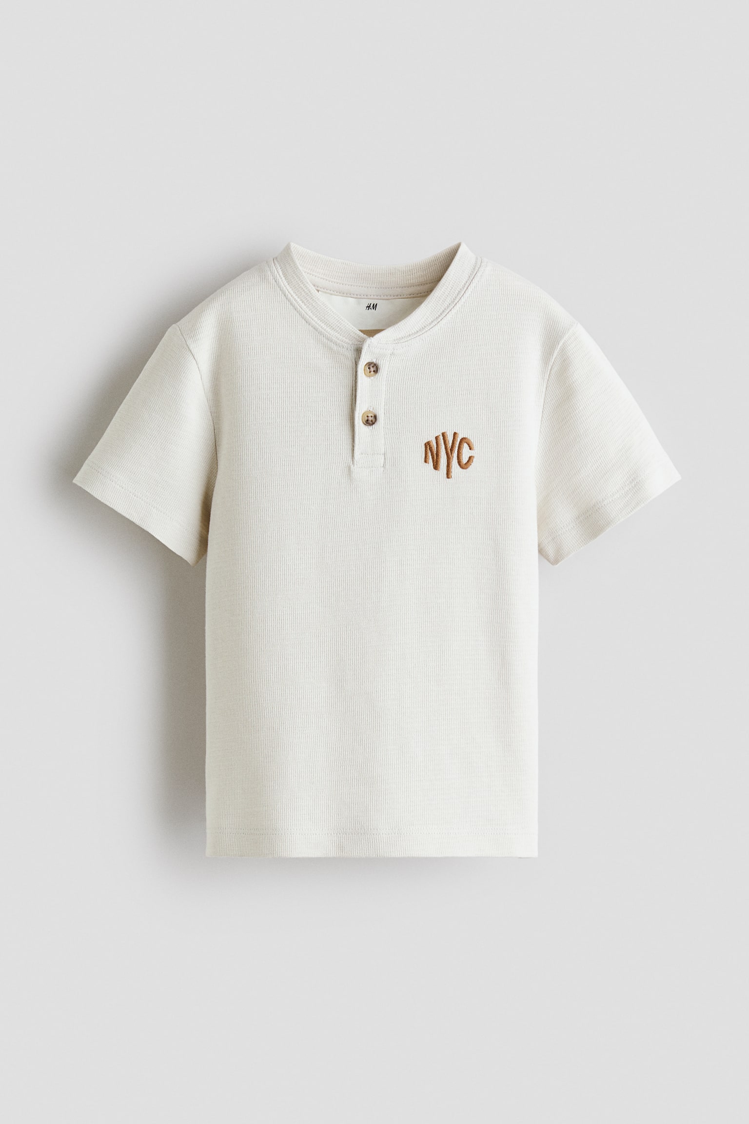 Áo thun Henley cotton - Màu be nhạt/NYC/Màu xanh tím than/Kẻ/Màu nâu/NYC