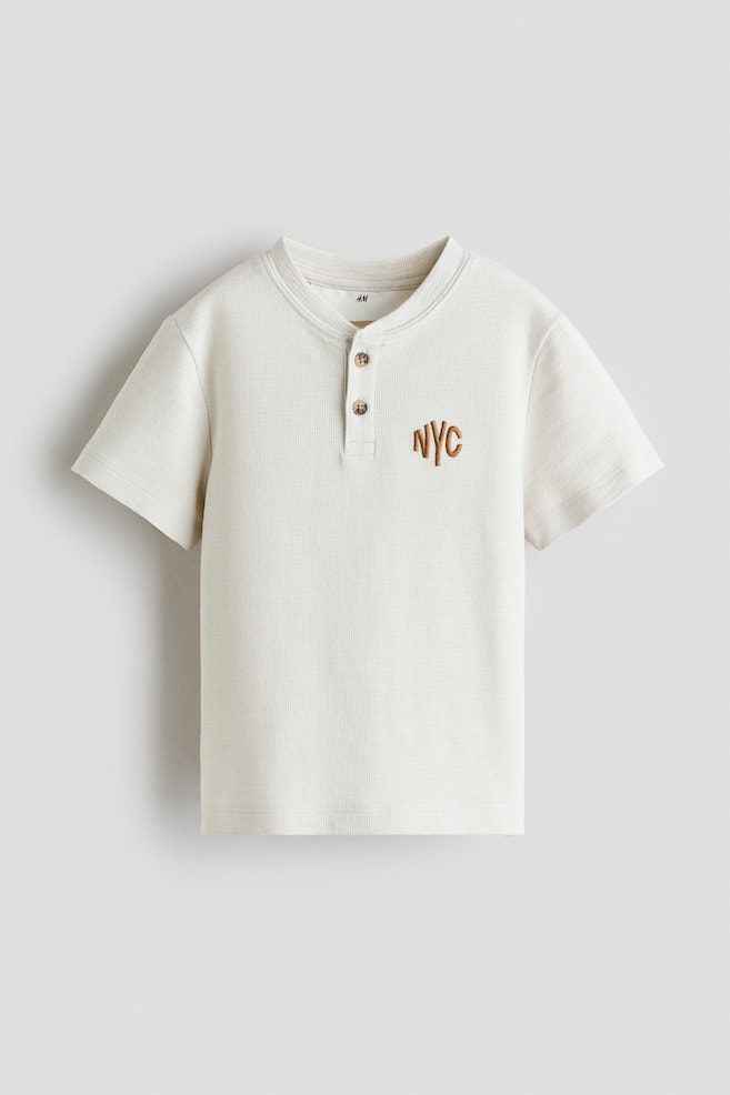 Cotton Henley T-Shirt - Light beige/NYC/Brown/NYC/Navy blue/striped - 1