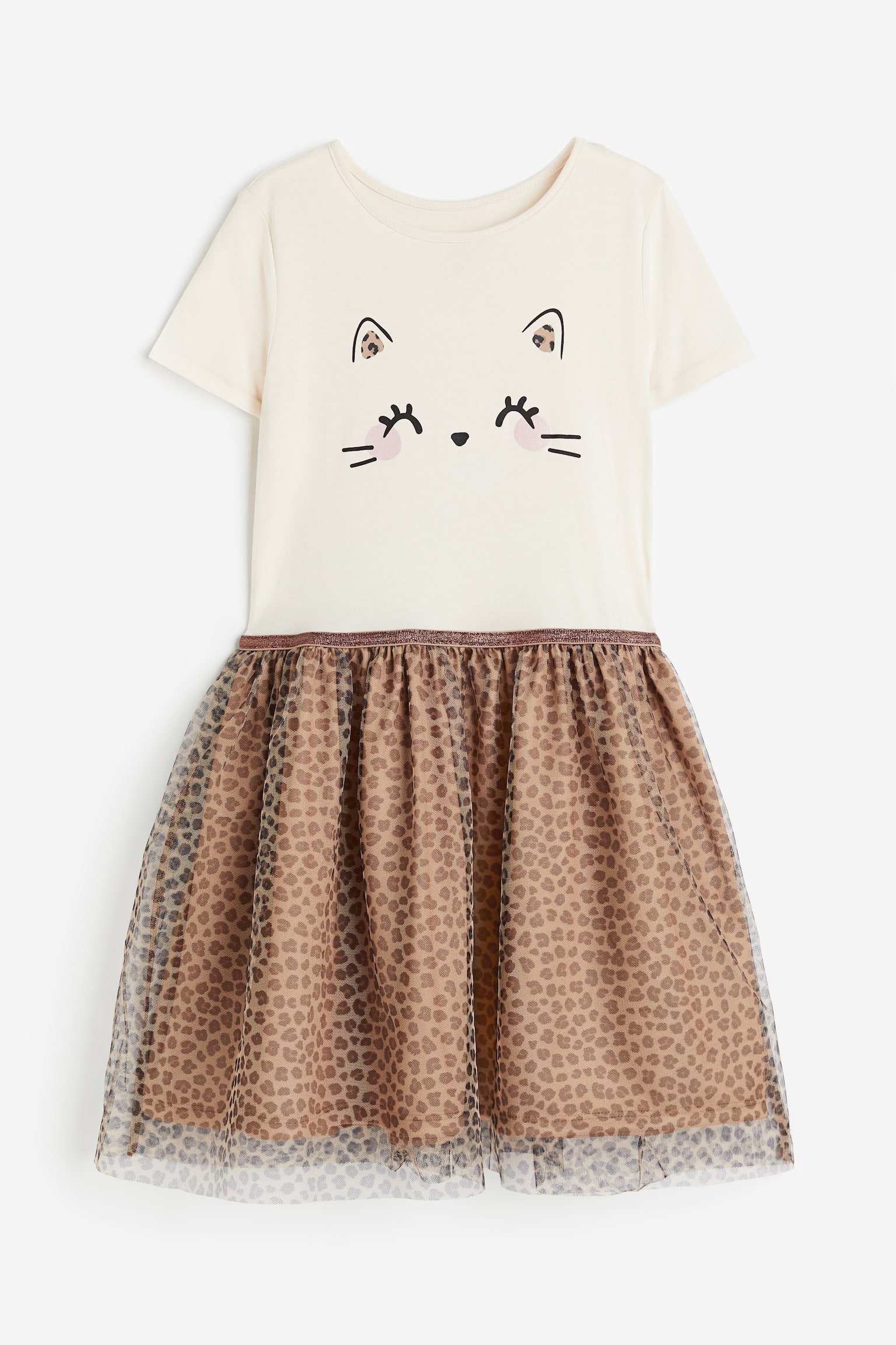 Tulle Skirt Jersey Dress - Light beige/Leopard print - 1