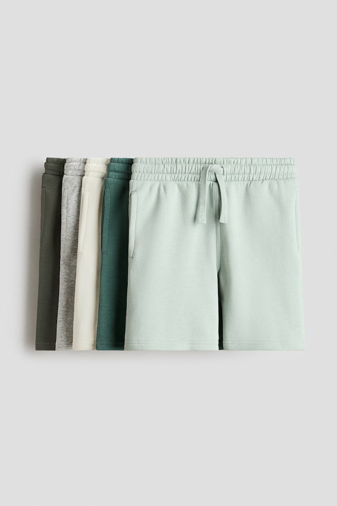 5er-Pack Knielange Sweatshorts - Grün/Cremefarben/Grau/Hellblau/Lila - 1