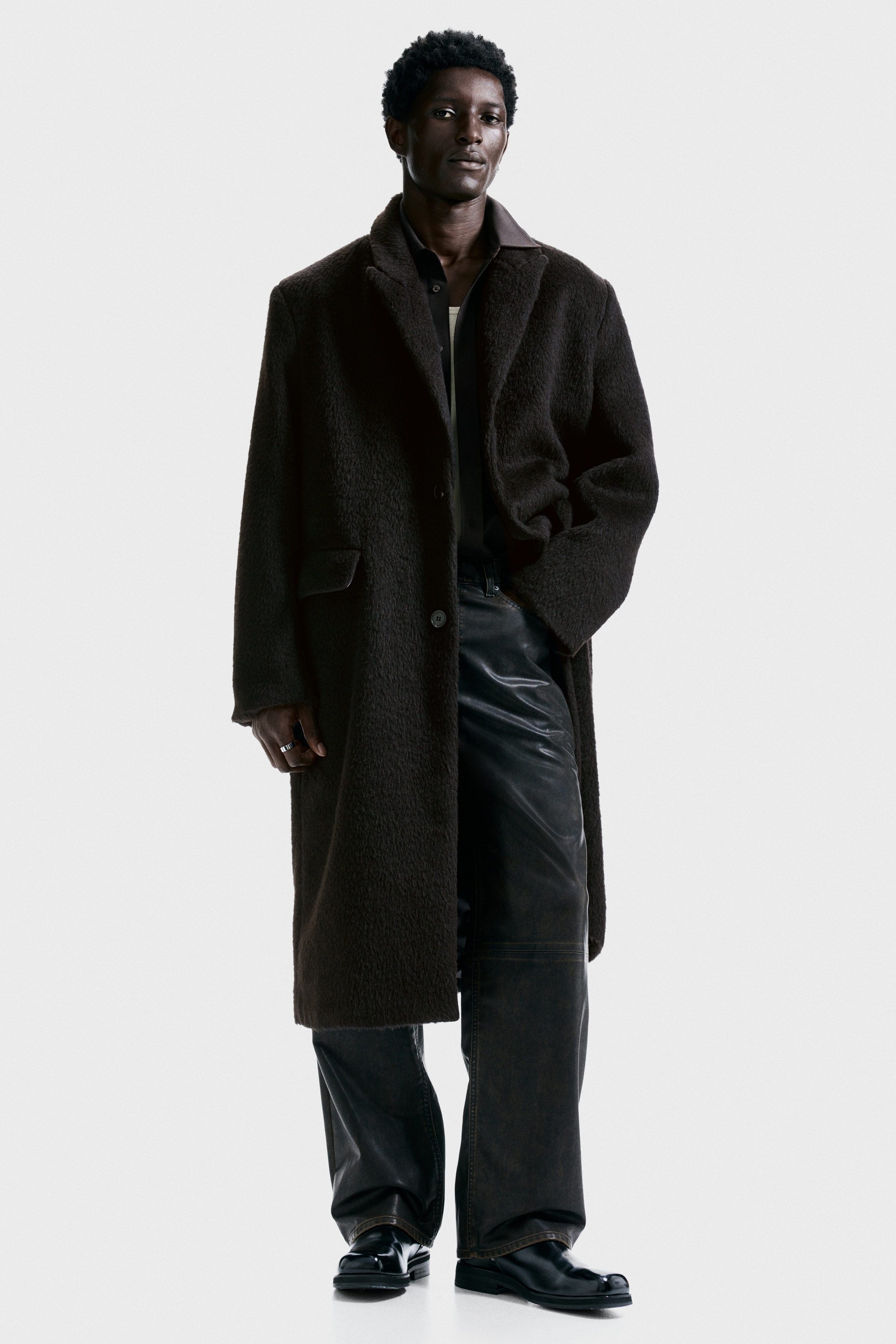 H & M - ウールブレンド シングルブレストコート - ブラウン