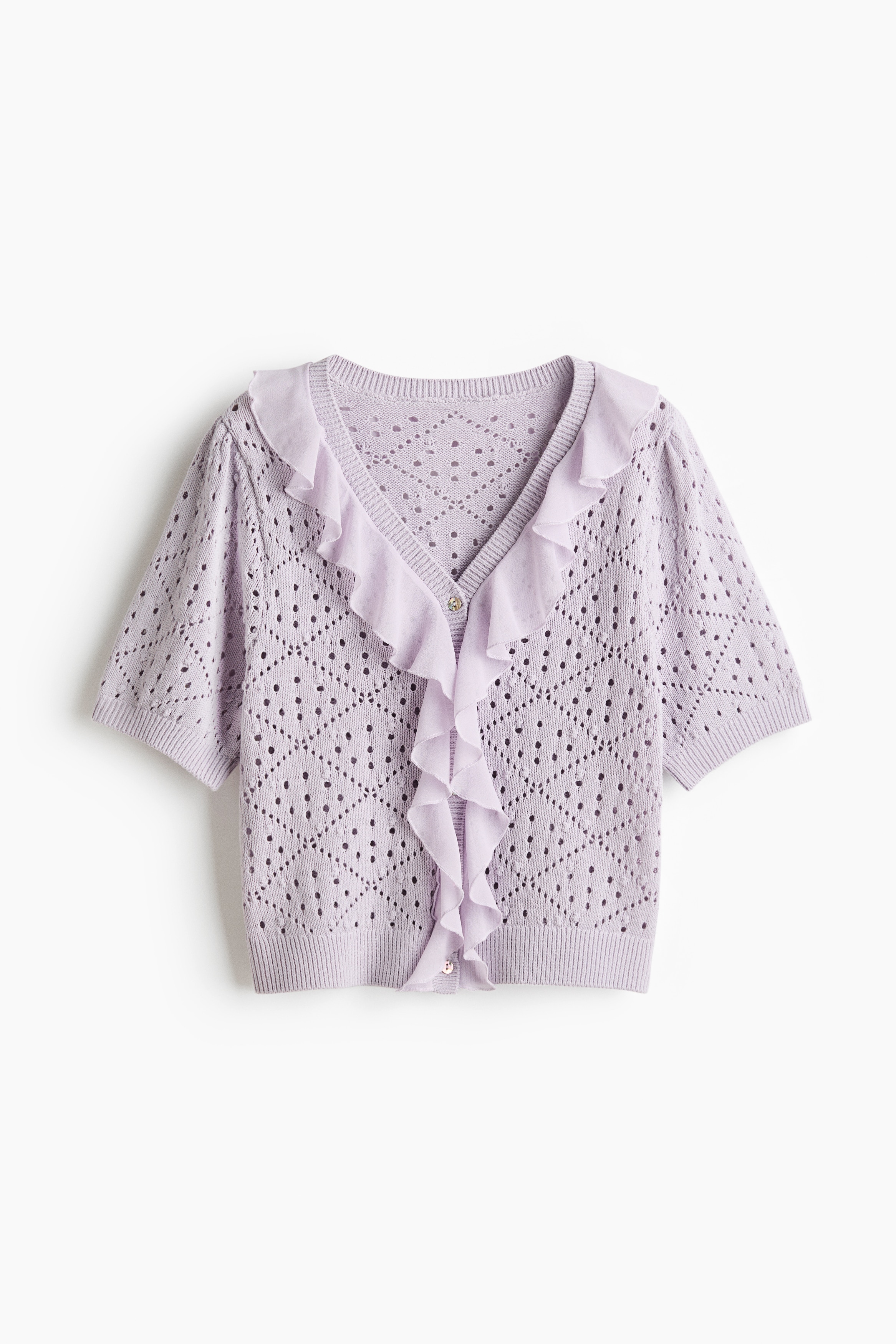 ラッフルトリムカーディガン - ライトパープル/クリーム