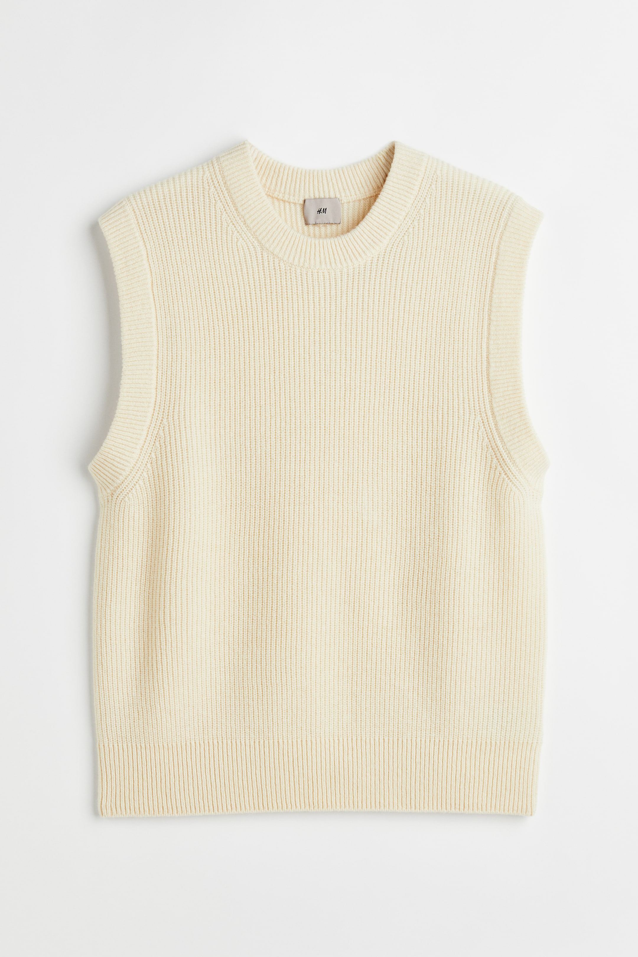 Regular Fit Wool Sweater Vest - Round Neck - Sleeveless - Natural white ...