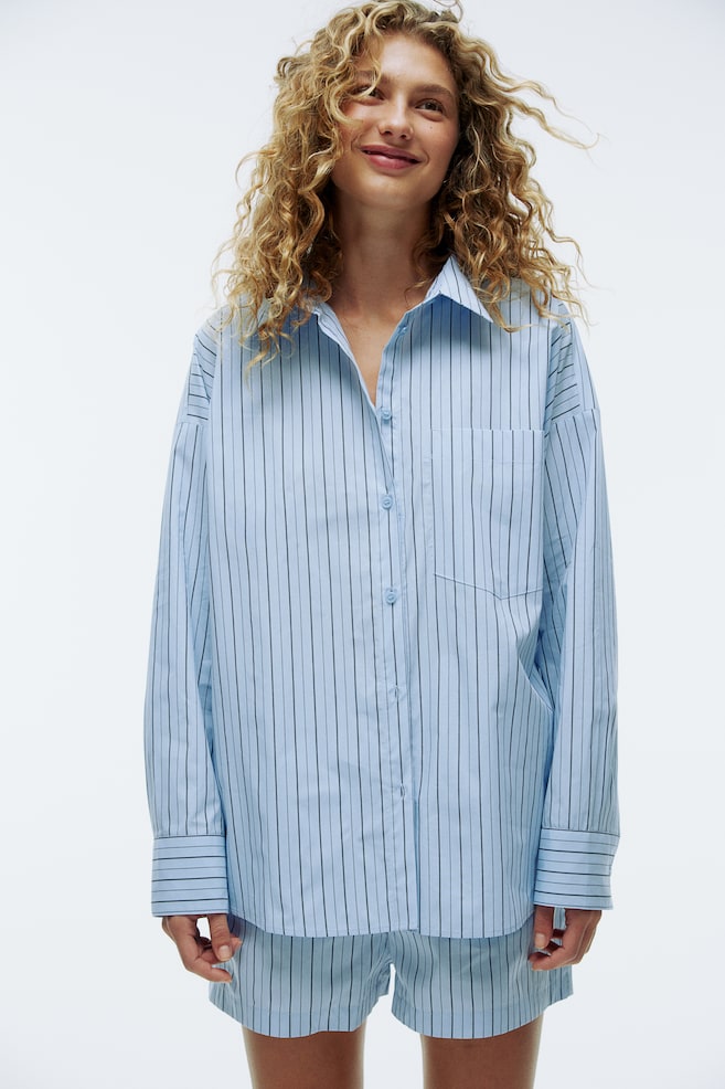 Cotton shirt - Light blue/Striped/White/Striped - 1
