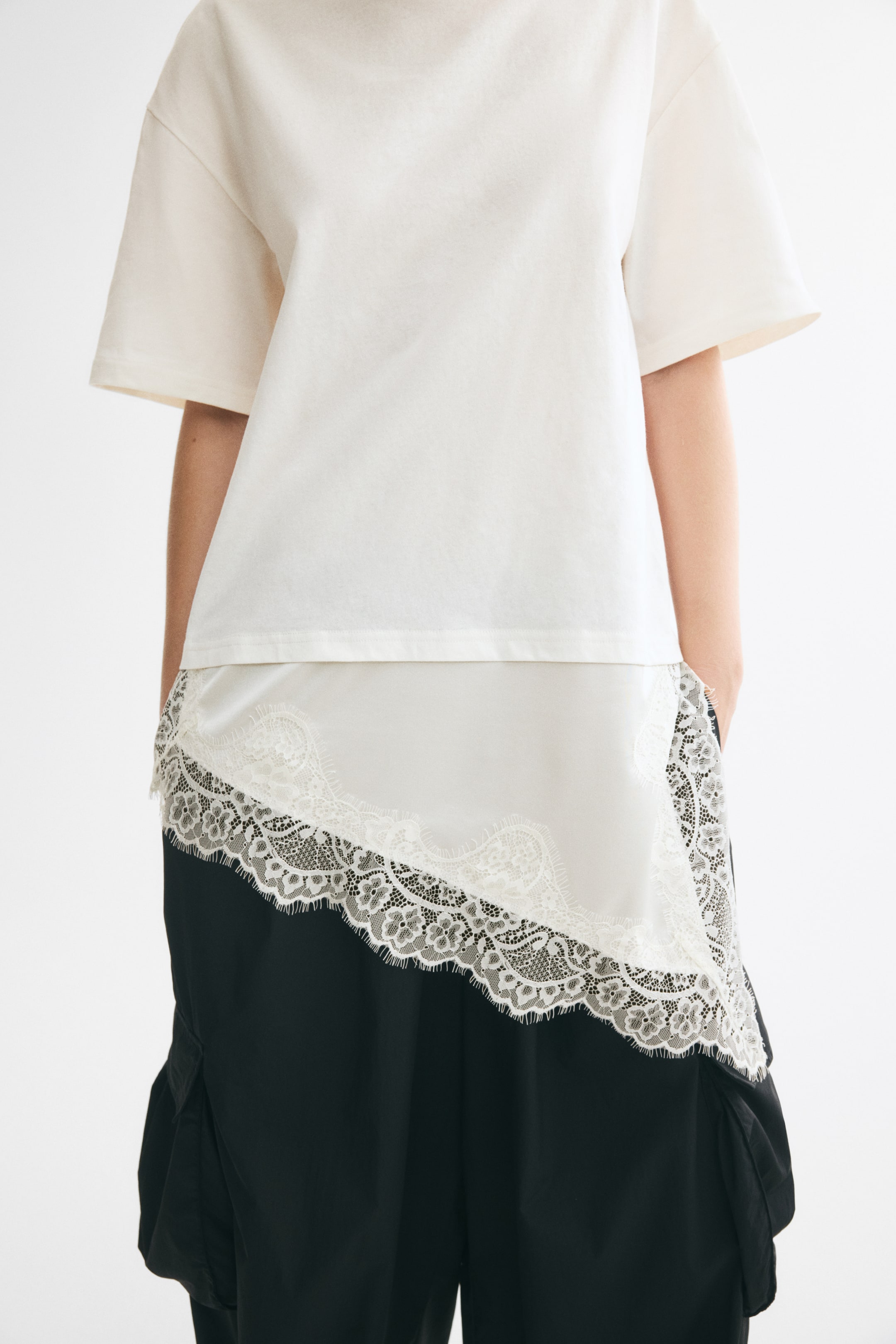 Lace-Trimmed Asymmetric T-Shirt