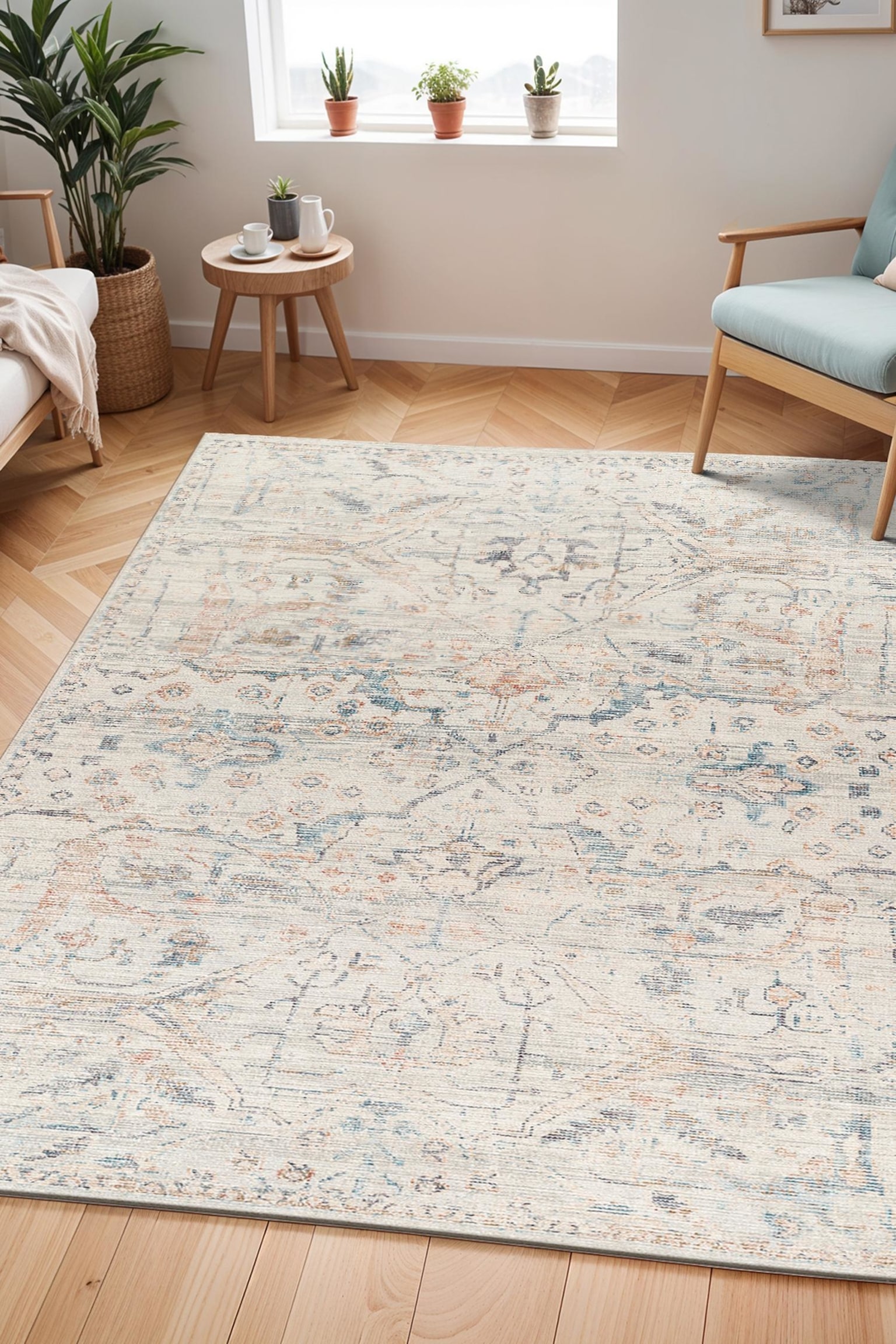 Aradhya Oriental Vintage Area Rug - Ivory, Blue - 1