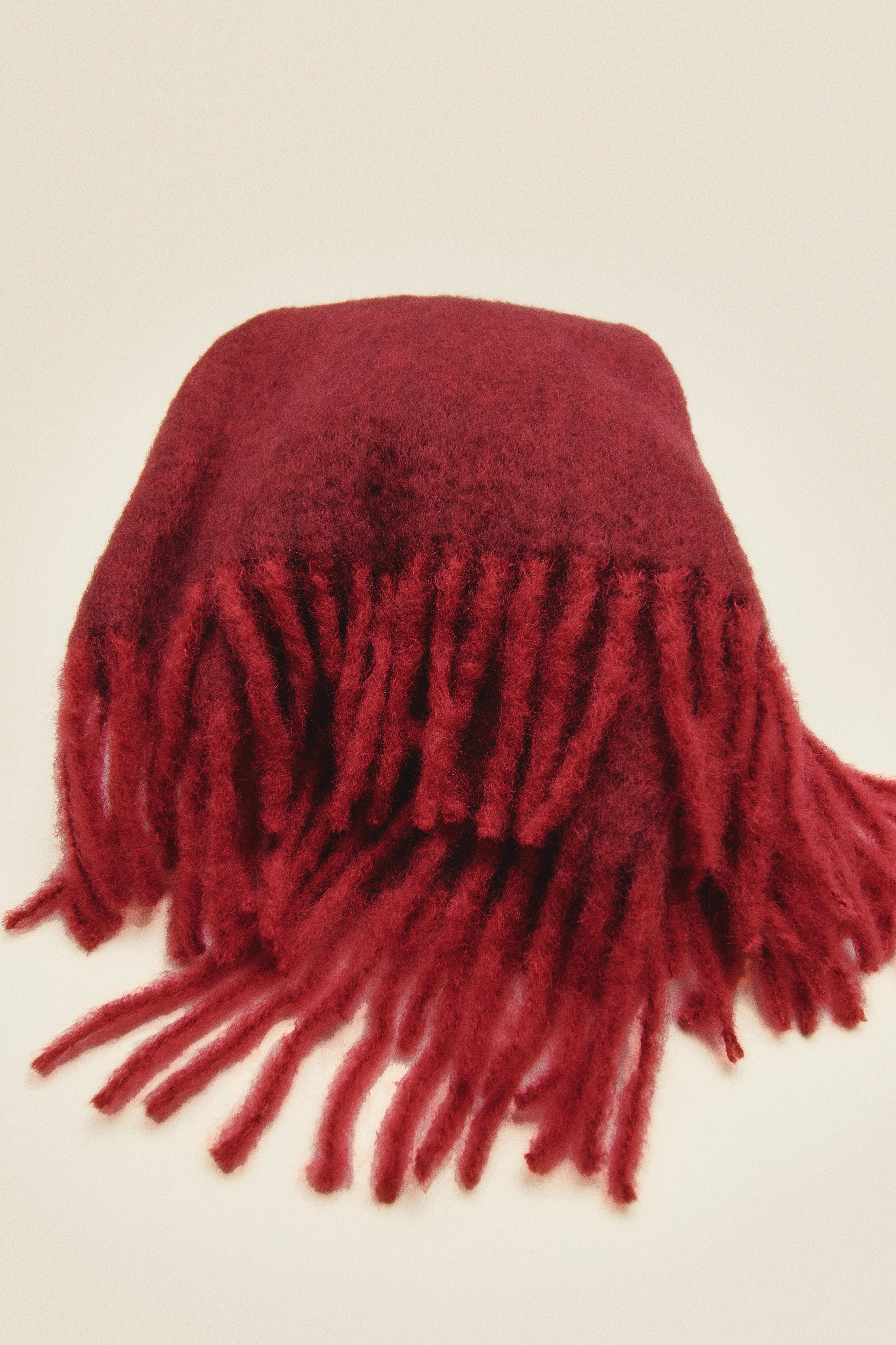 Mohair-Blend Throw with Fringe - Red