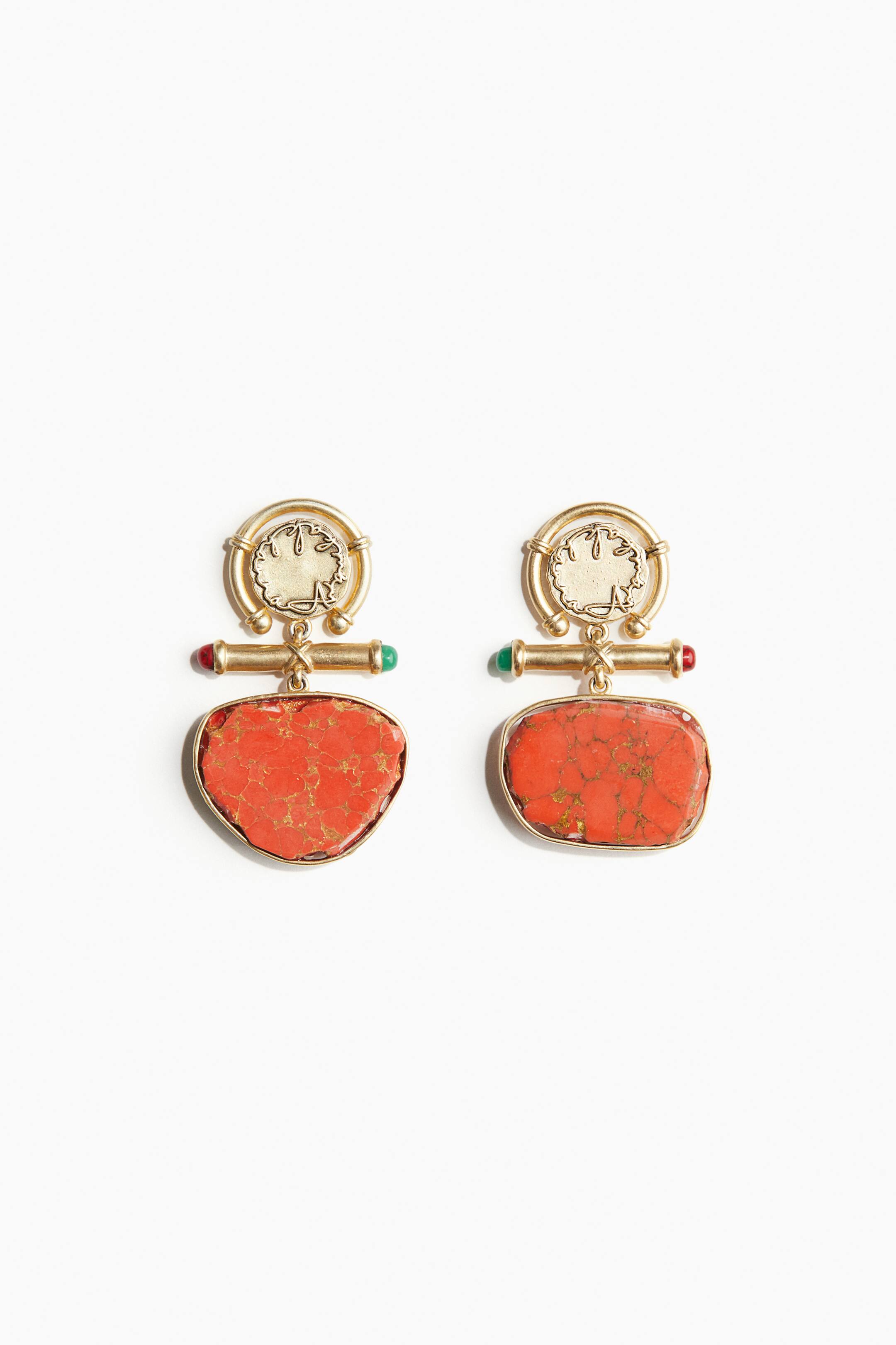Boucles D'oreilles Dorées Avec Pendentif Brillants - Occasion, Style Art Déco