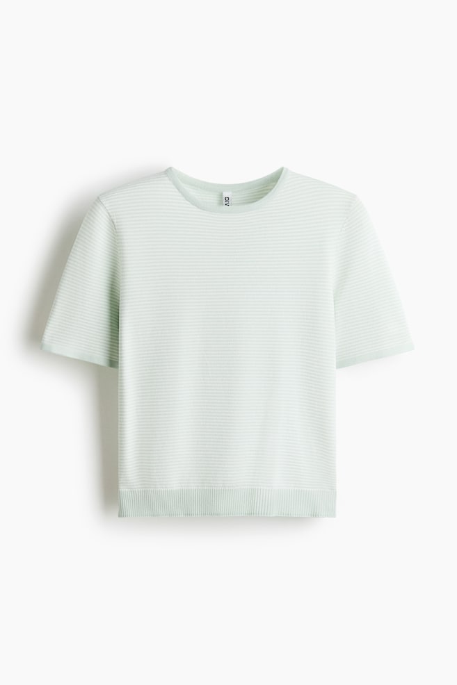 T-shirt z delikatnej dzianiny - Biały/Jasnozielone paski/Biały/Jasnoszare paski/Biały/Czarny - 1