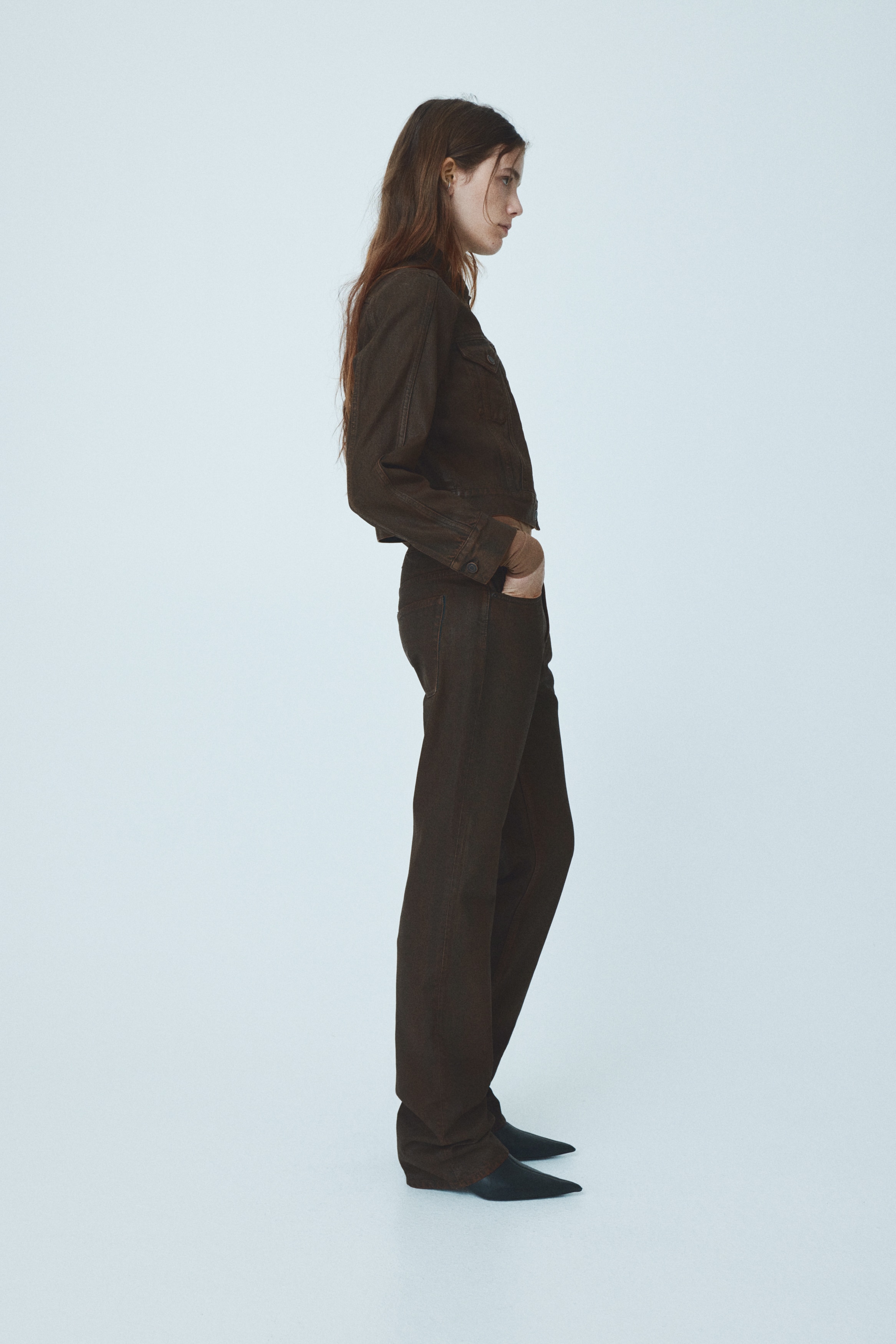 Coated straight-leg jeans