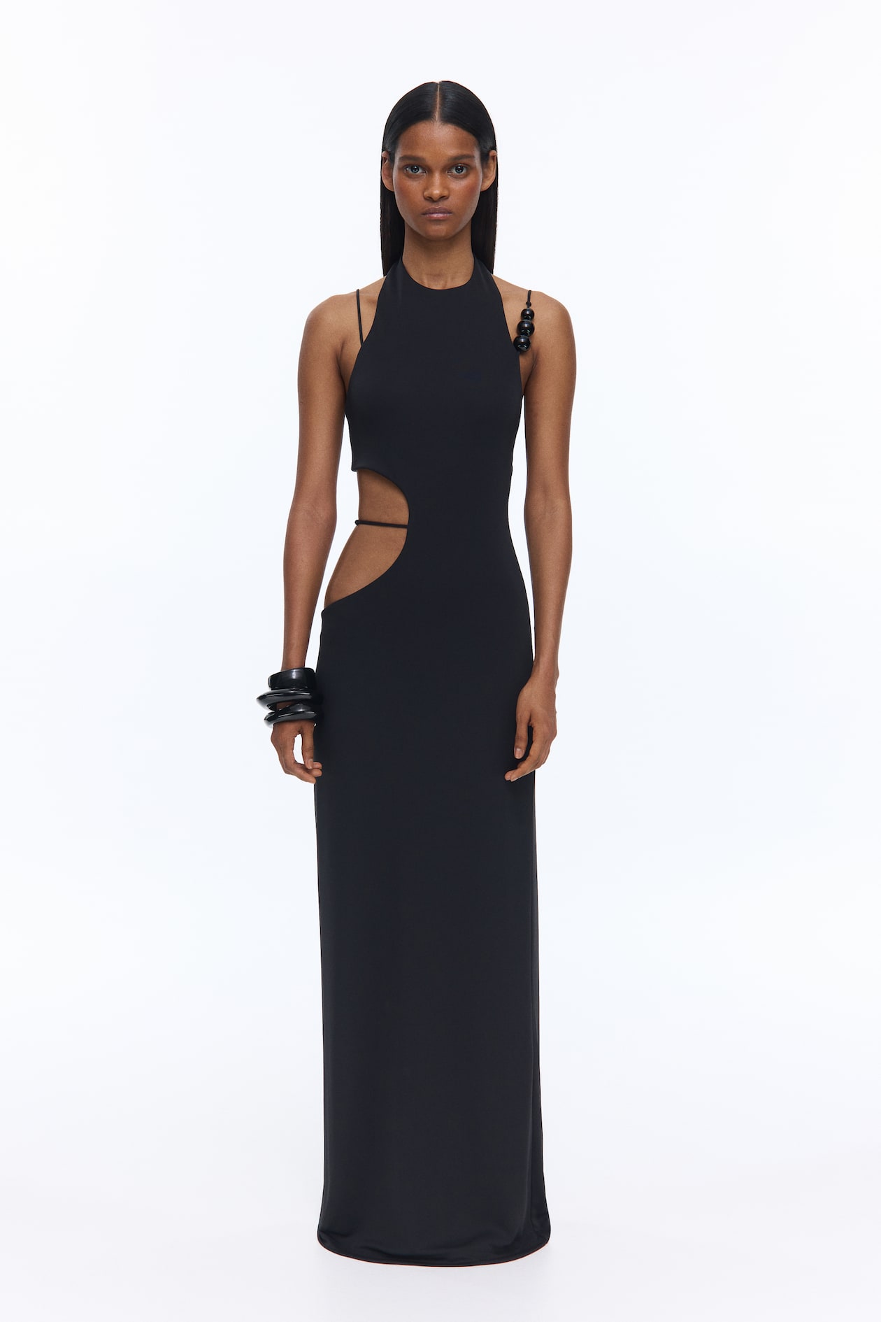 Women's Black Beaded cut-out dress