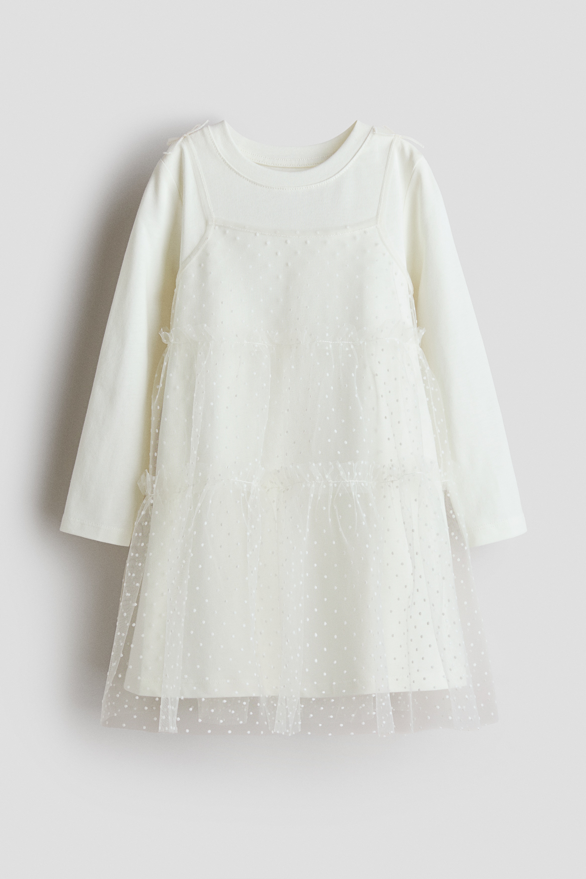 長袖チュールワンピース - ホワイト/ブラック