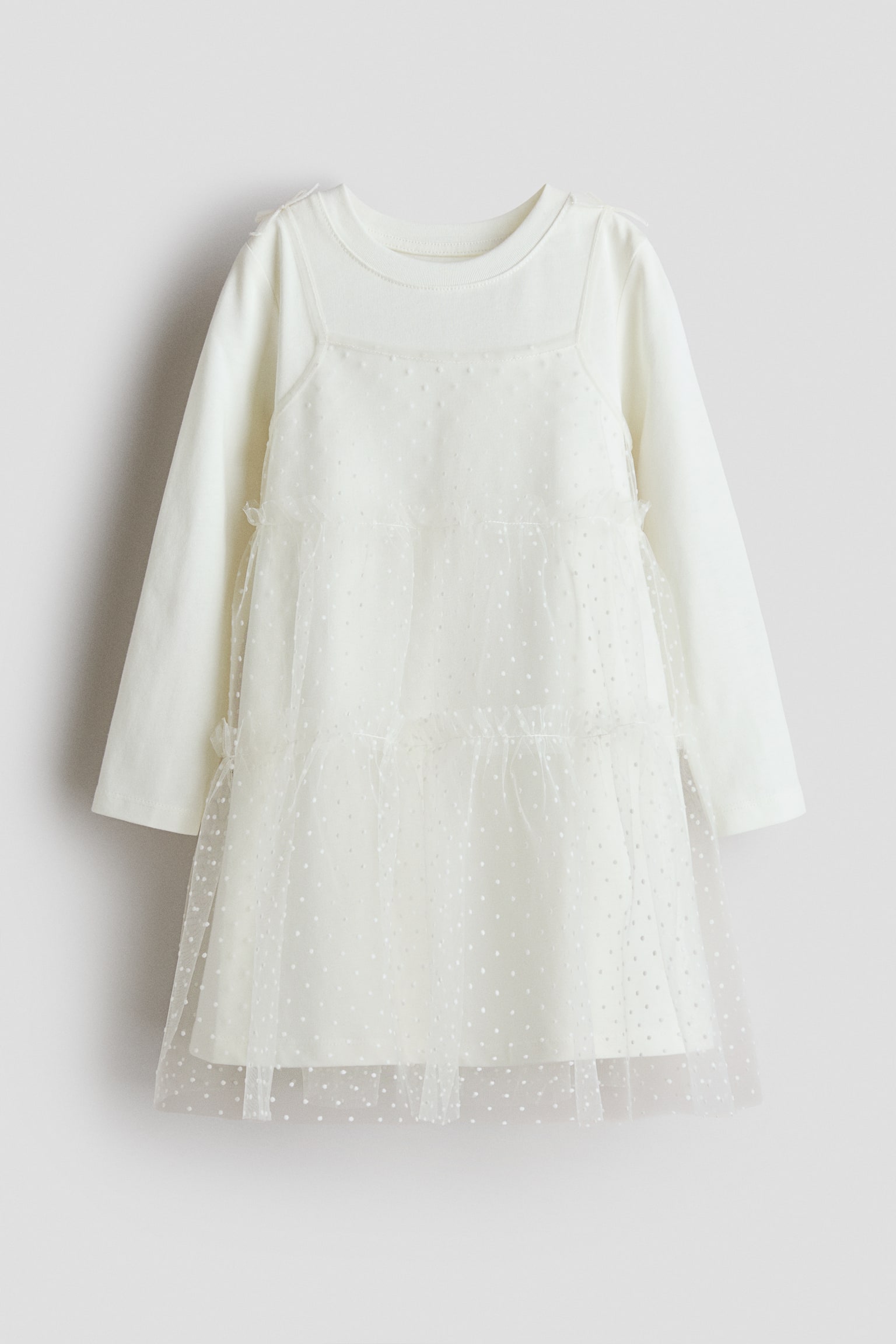 롱 슬리브 튤 드레스 - 화이트/블랙