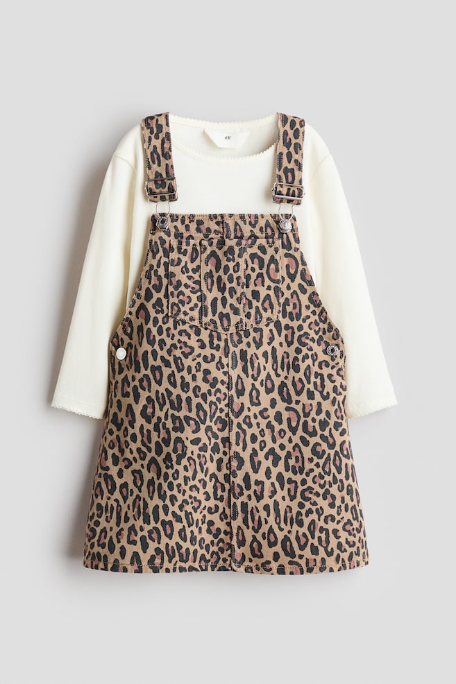 2-Piece Cotton Set - Beige/leopard print/Black/polka dot/Light pink/hearts/Dark dusty purple/floral - 1
