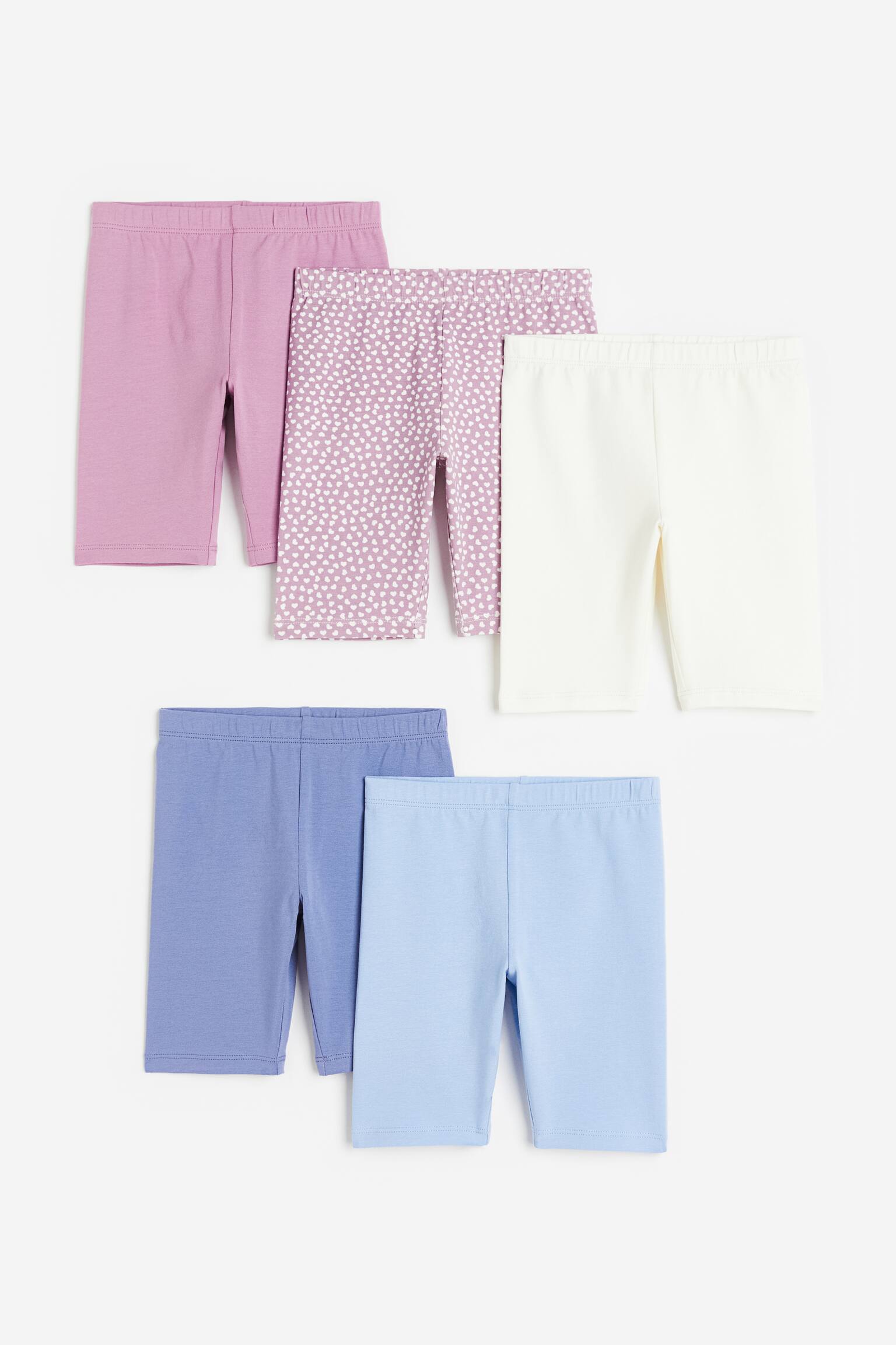 5-pack cykelbyxa i bomull - Grålila/Hjärtan/Grön/Prickig/Grå/Hjärtan/Svart/Ljusrosa/Rosa/Orange/Leopardmönstrad/Rosa/Ljusbeige