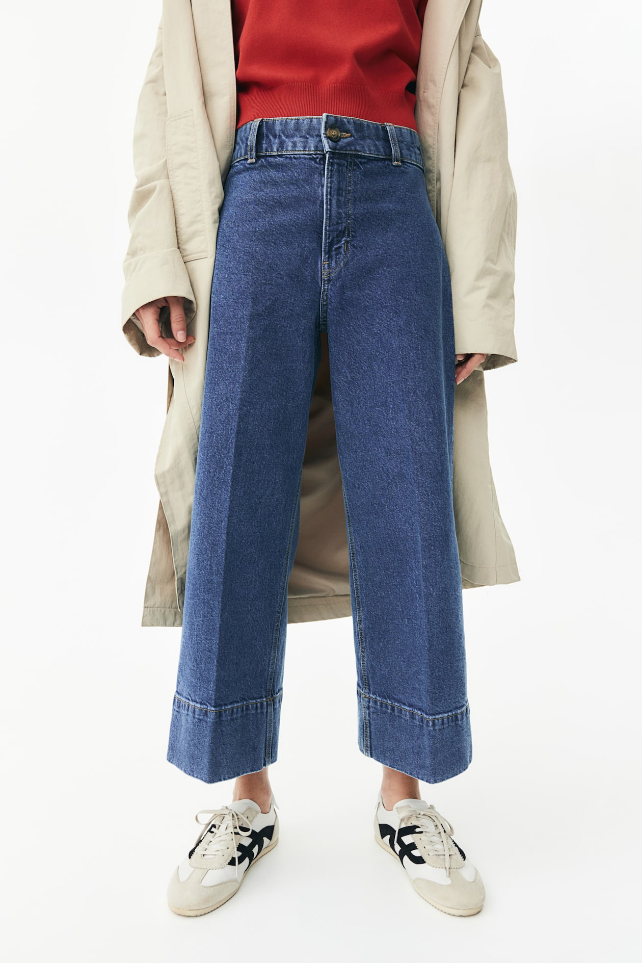 Women's Denim blue High Rise Wide Leg Cropped Jeans H&M CA