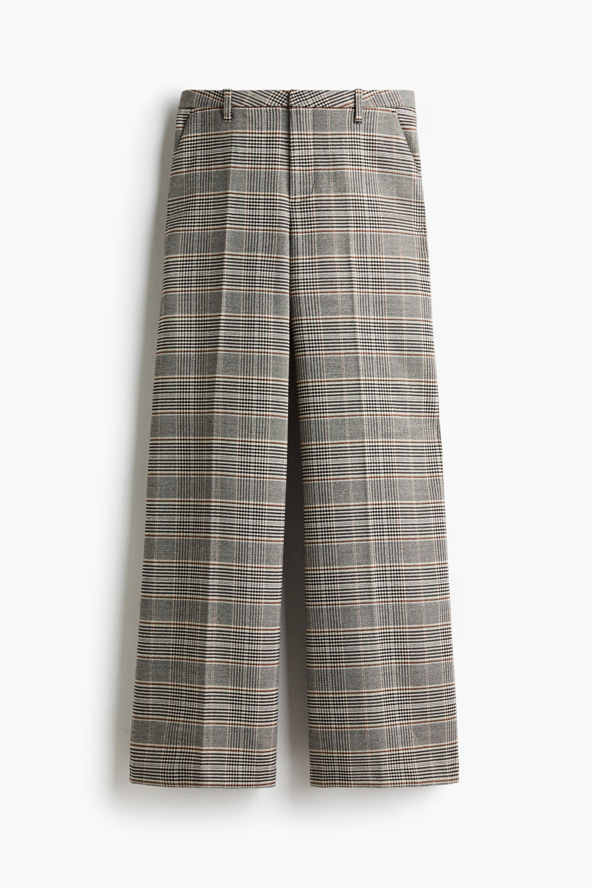 Wide tailored trousers - Light beige/Checked/Dark grey/Herringbone pattern