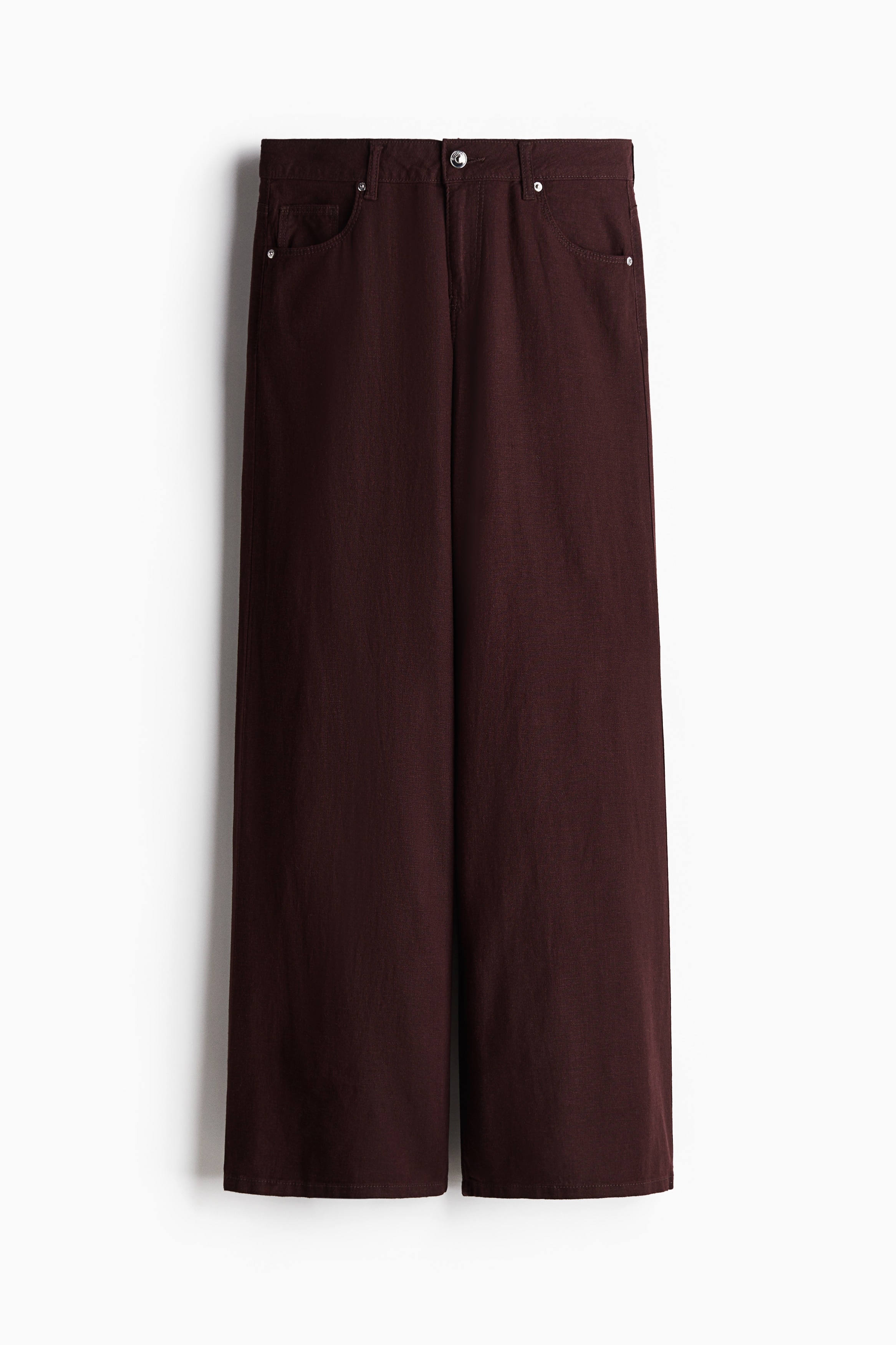 Wide linen-blend trousers - Dark brown/Navy blue
