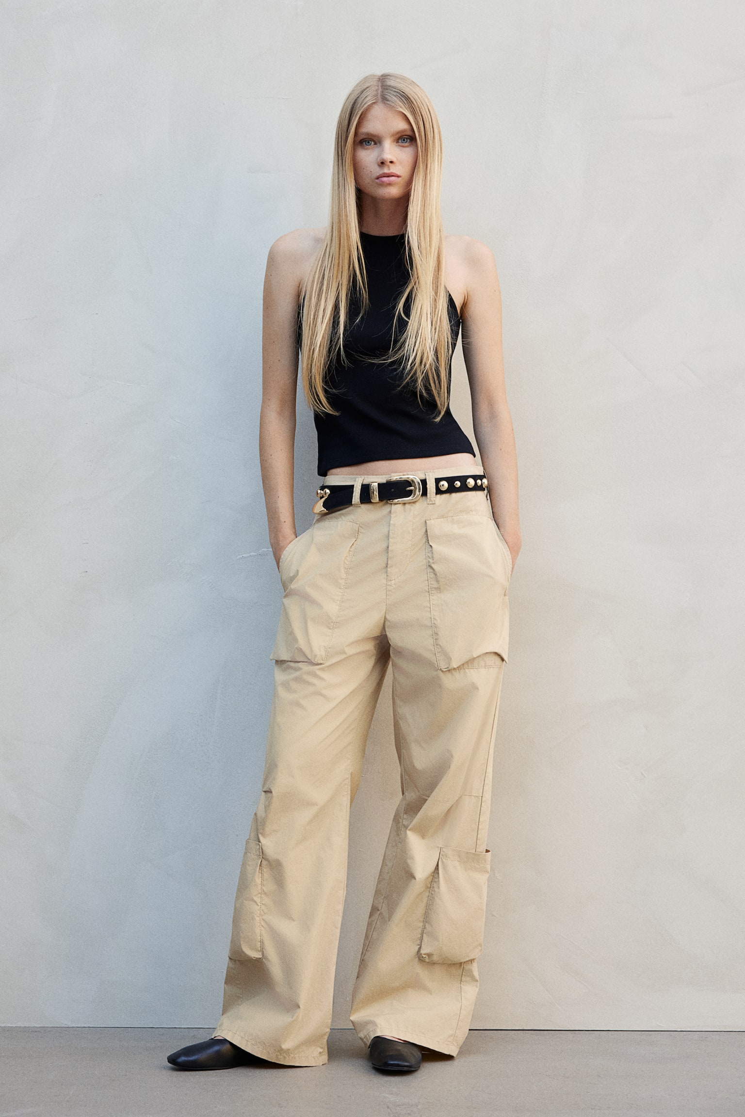 Cotton cargo trousers - Light beige/Black/Beige - 1