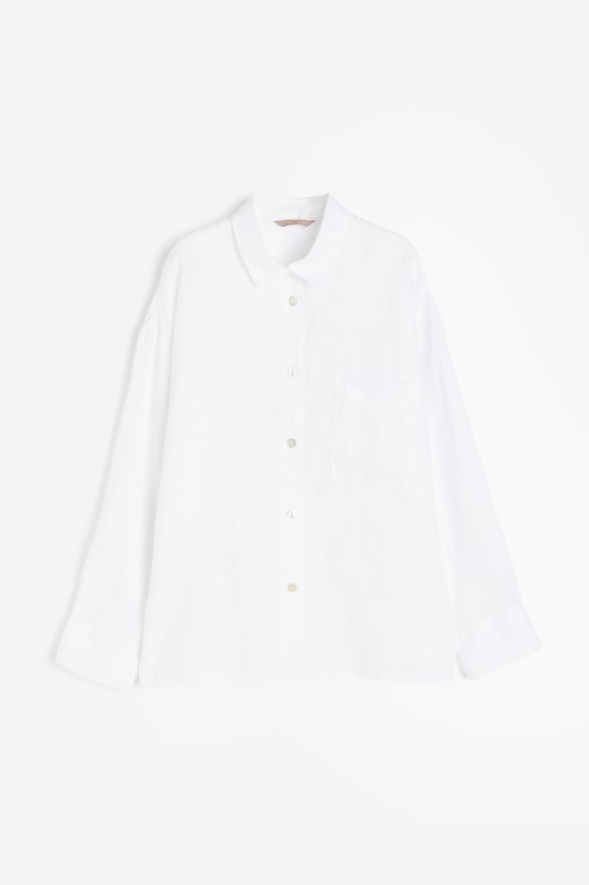 Oversized linen shirt - White/Black - 2